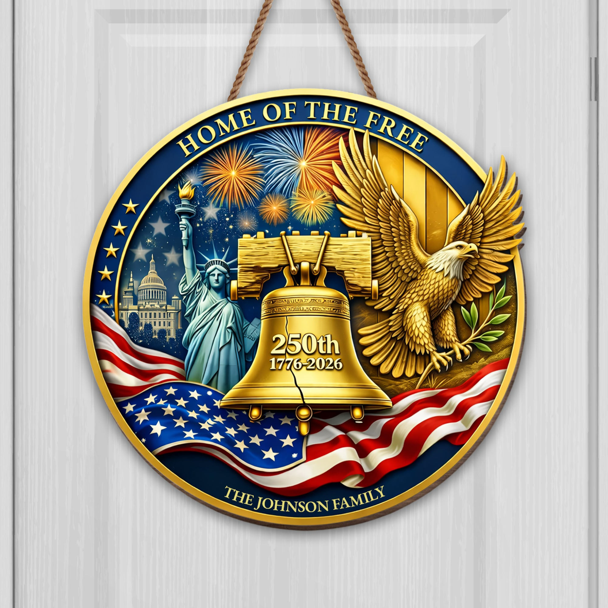 Personalized 1776 2026 250th Anniversary Eagle Liberty Bell Door Sign Gift For Patriots
