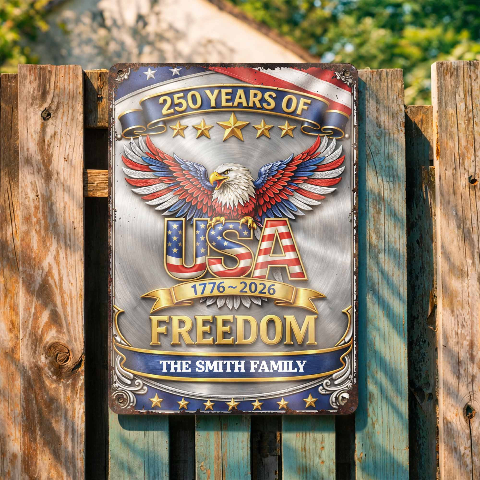 Personalized 1776 2026 250th Anniversary Eagle Metal Sign Gift For Patriotic Family