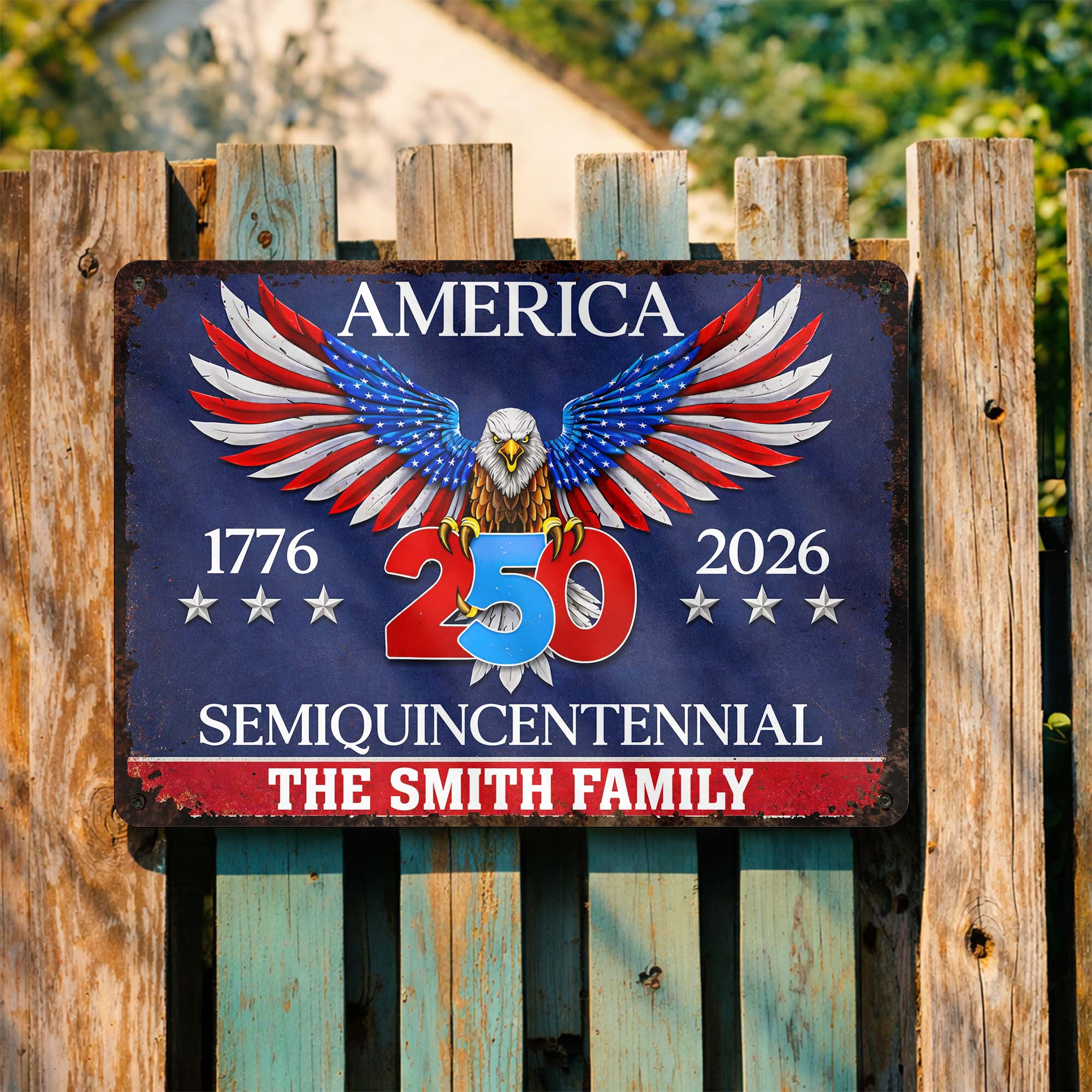 Personalized 1776 2026 250th Anniversary Eagle Stars Metal Sign Gift For Patriotic Family
