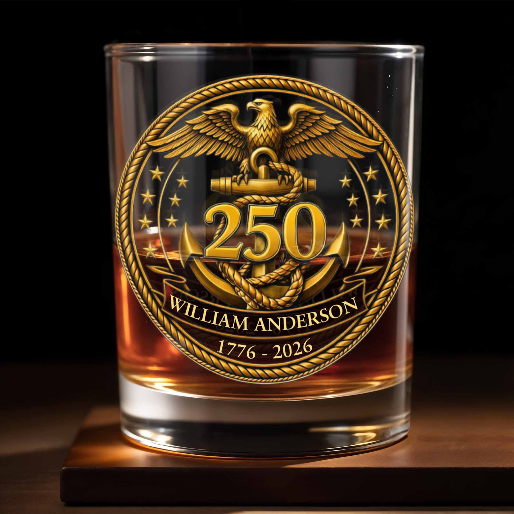 Personalized 1776 2026 250th Anniversary Eagle Whiskey Glass Gift For Patriotic Family