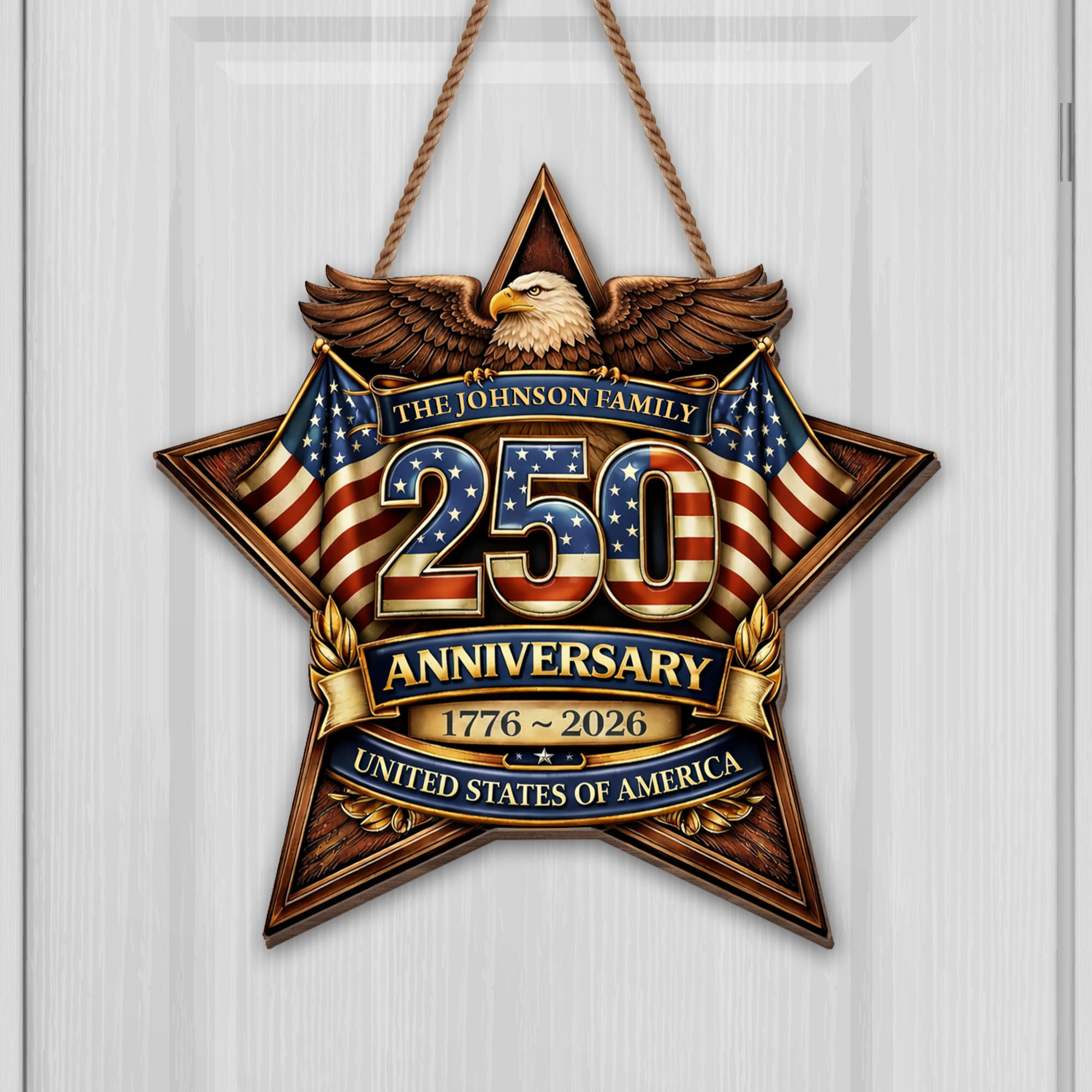 Personalized 1776 2026 250th Anniversary Eagle Wood Sign Patriotic Gift For Family