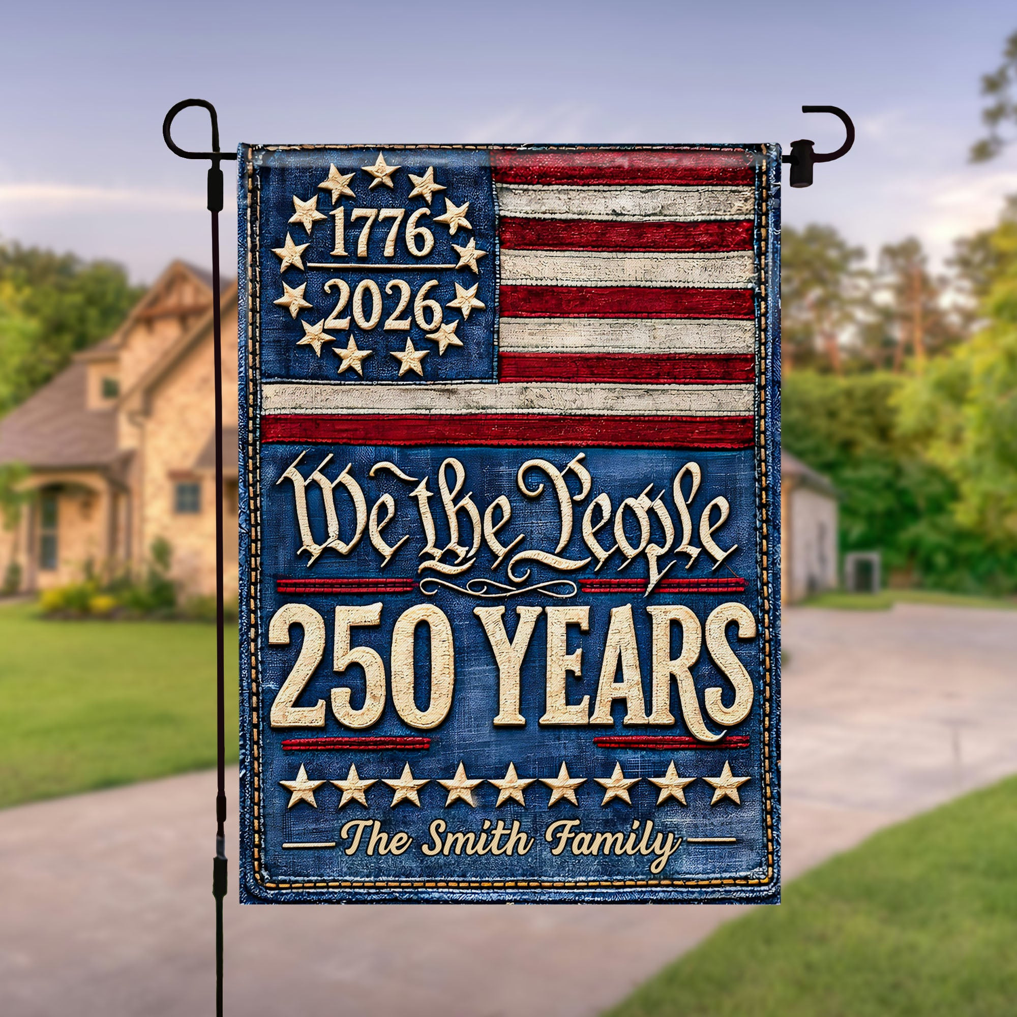 Personalized 1776 2026 250th Anniversary Family House Flag Gift For Patriotic Family