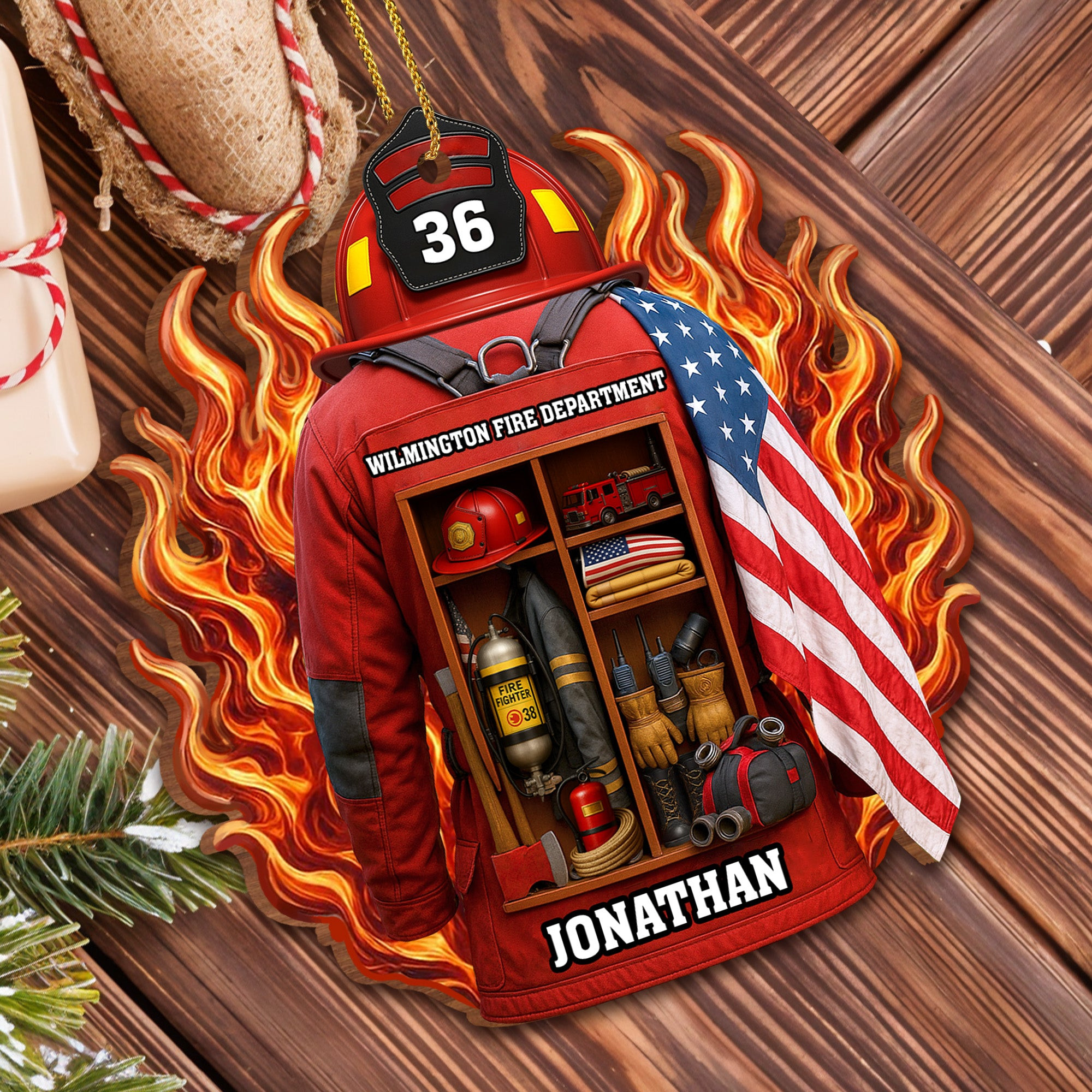 Personalized 1776 2026 250th Anniversary Firefighter Flag Ornament Gift For Firefighter Men