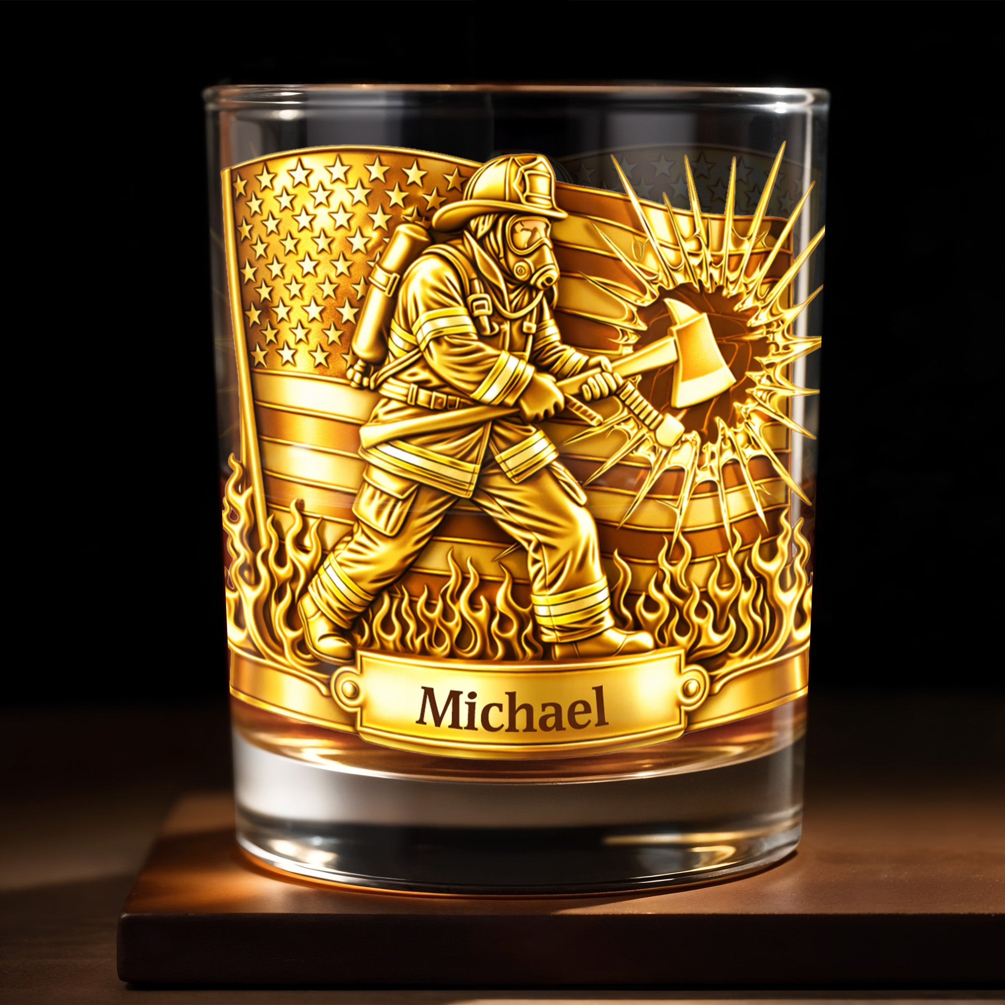 Personalized 1776 2026 250th Anniversary Firefighter Whiskey Glass Gift For Patriotic Firefighter