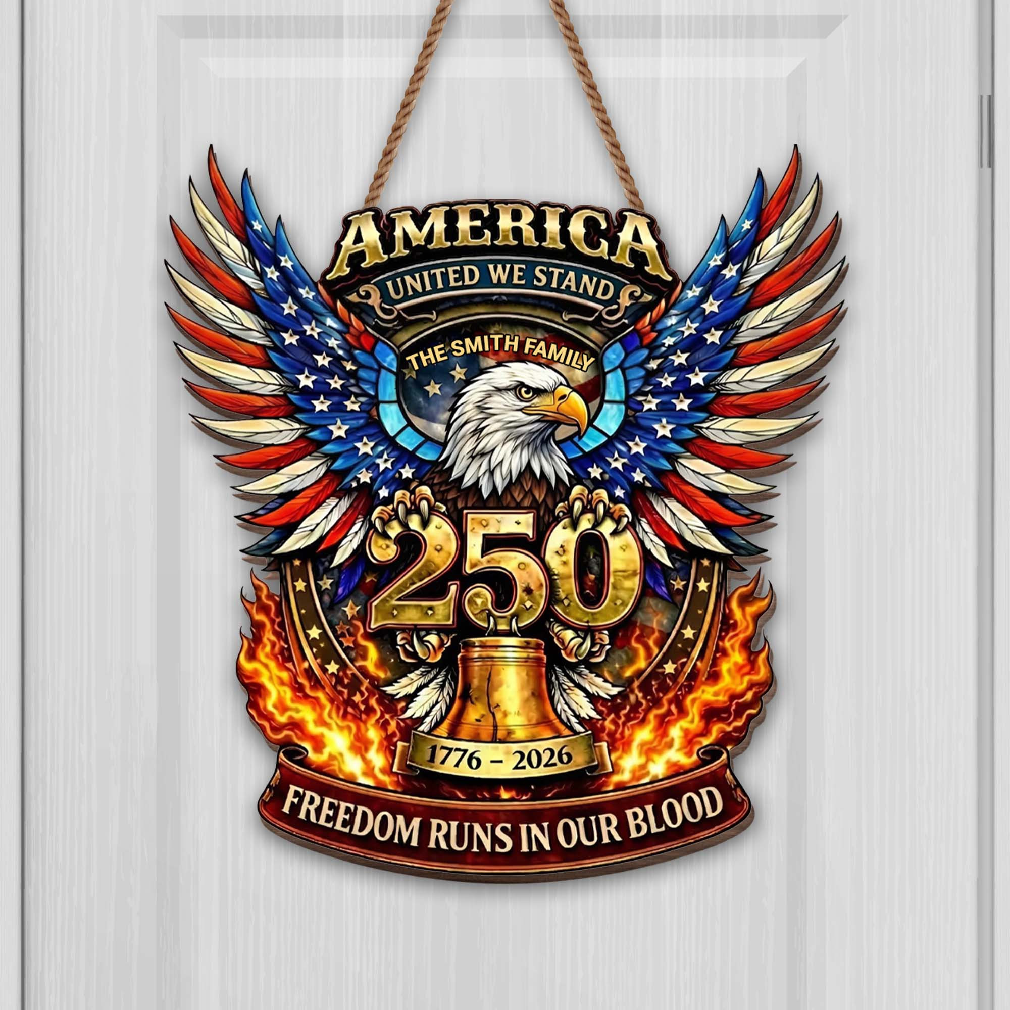 Personalized 1776 2026 250th Anniversary Freedom Eagle Family Door Sign Gift For Patriotic Father