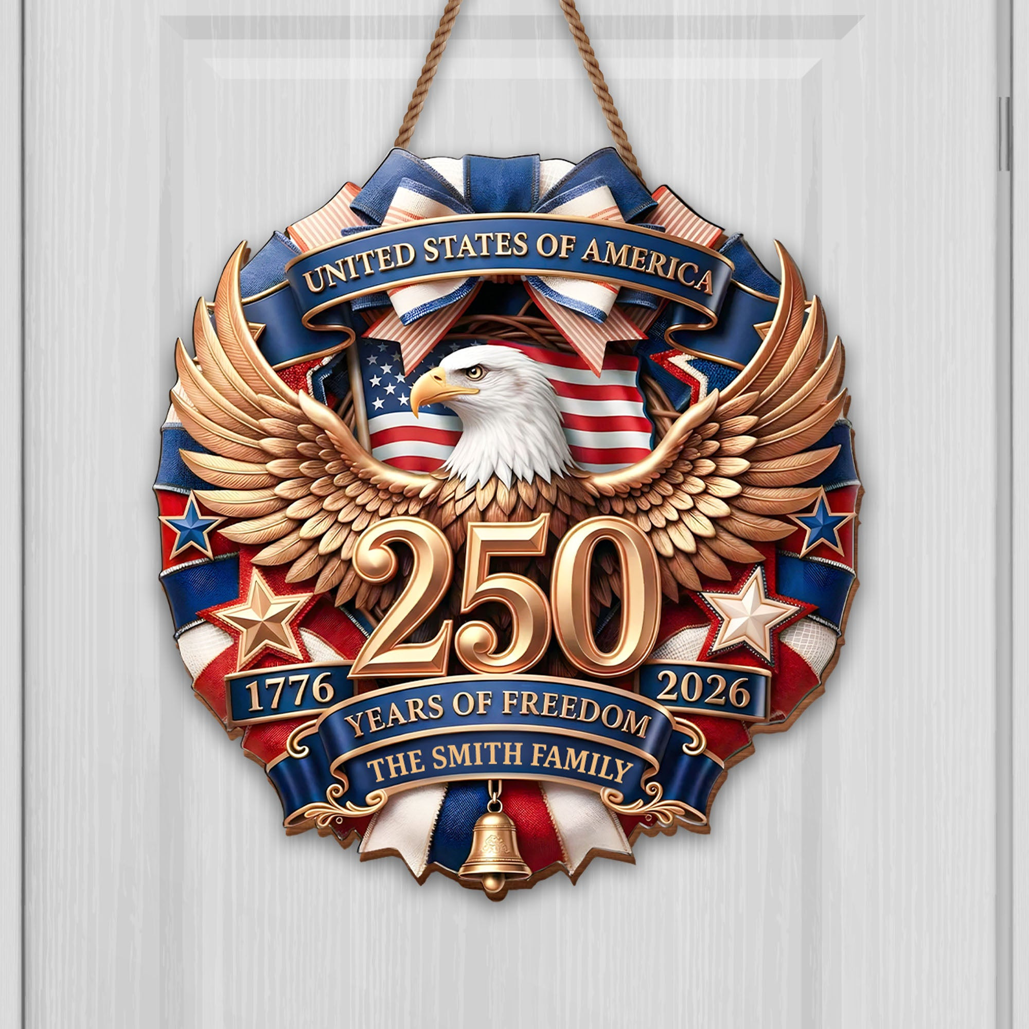 Personalized 1776 2026 250th Anniversary Freedom Eagle Flag Stars Door Sign Gift Ideas