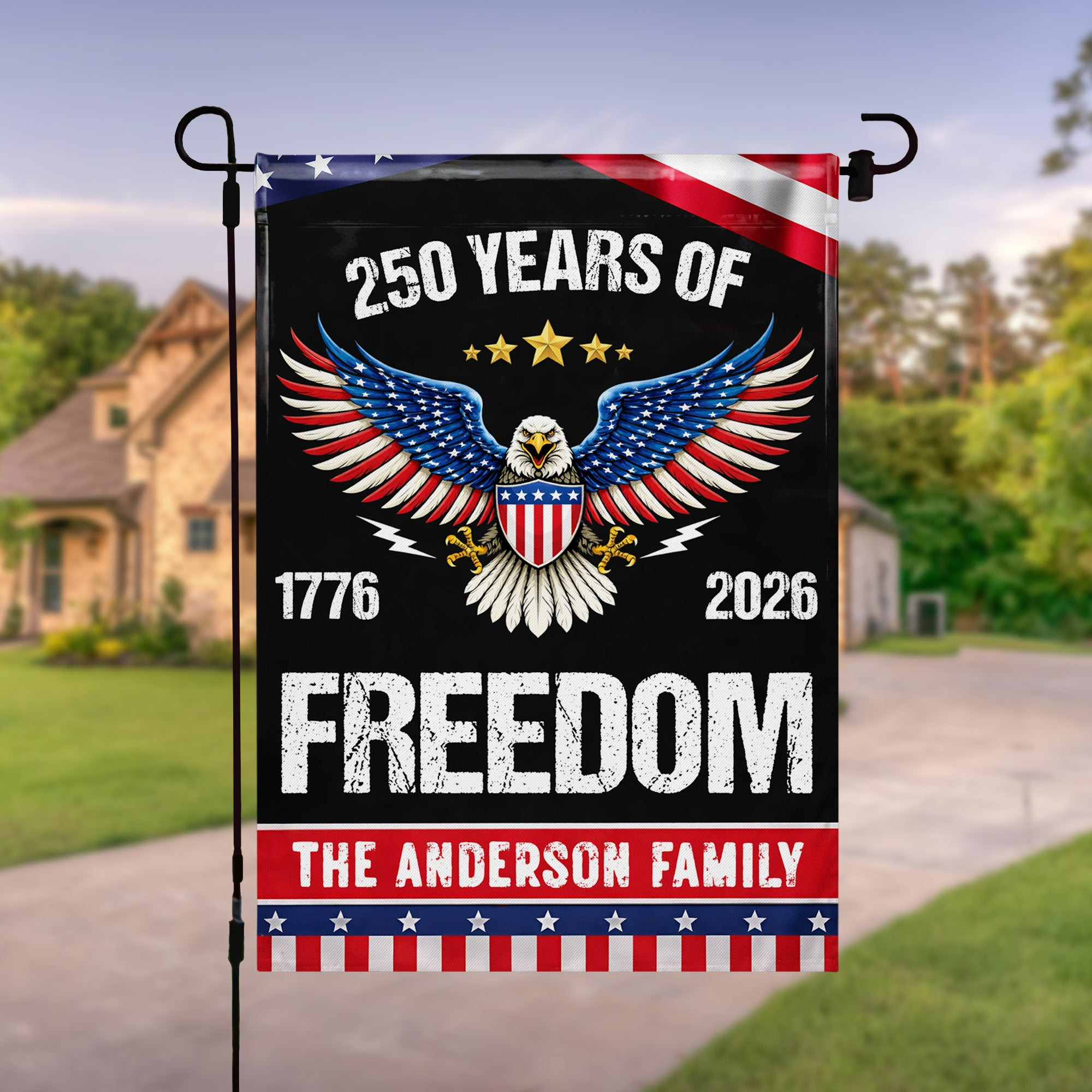 Personalized 1776 2026 250th Anniversary Freedom Eagle House Flag Gift For Patriotic Men