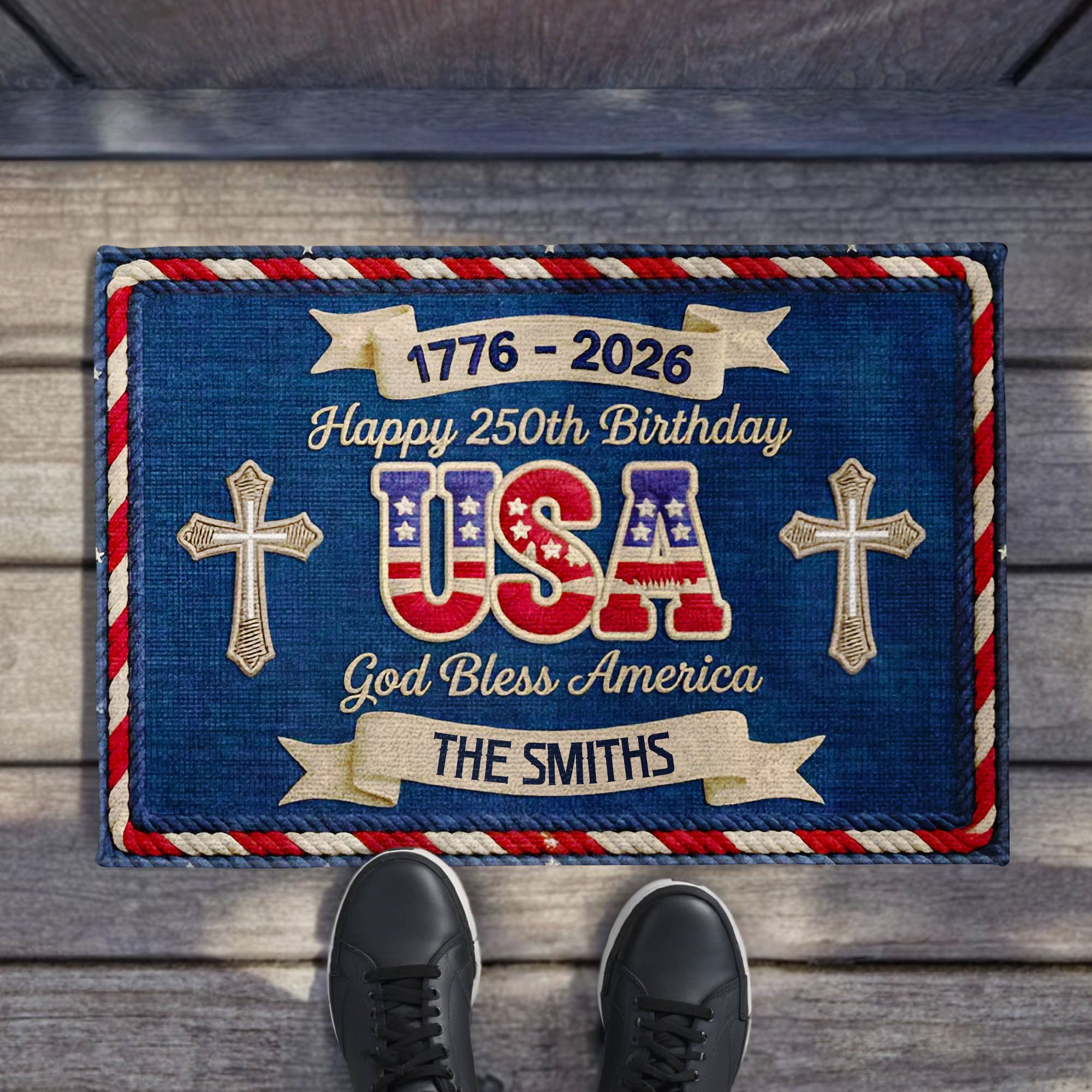 Personalized 1776 2026 250th Anniversary God Bless Doormat Gift For Patriotic Family