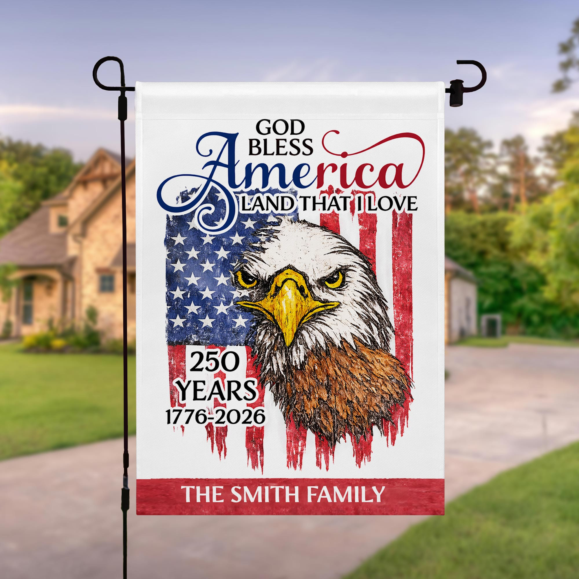 Personalized 1776 2026 250th Anniversary God Bless Eagle Flag 4Th Of July Gift For Family