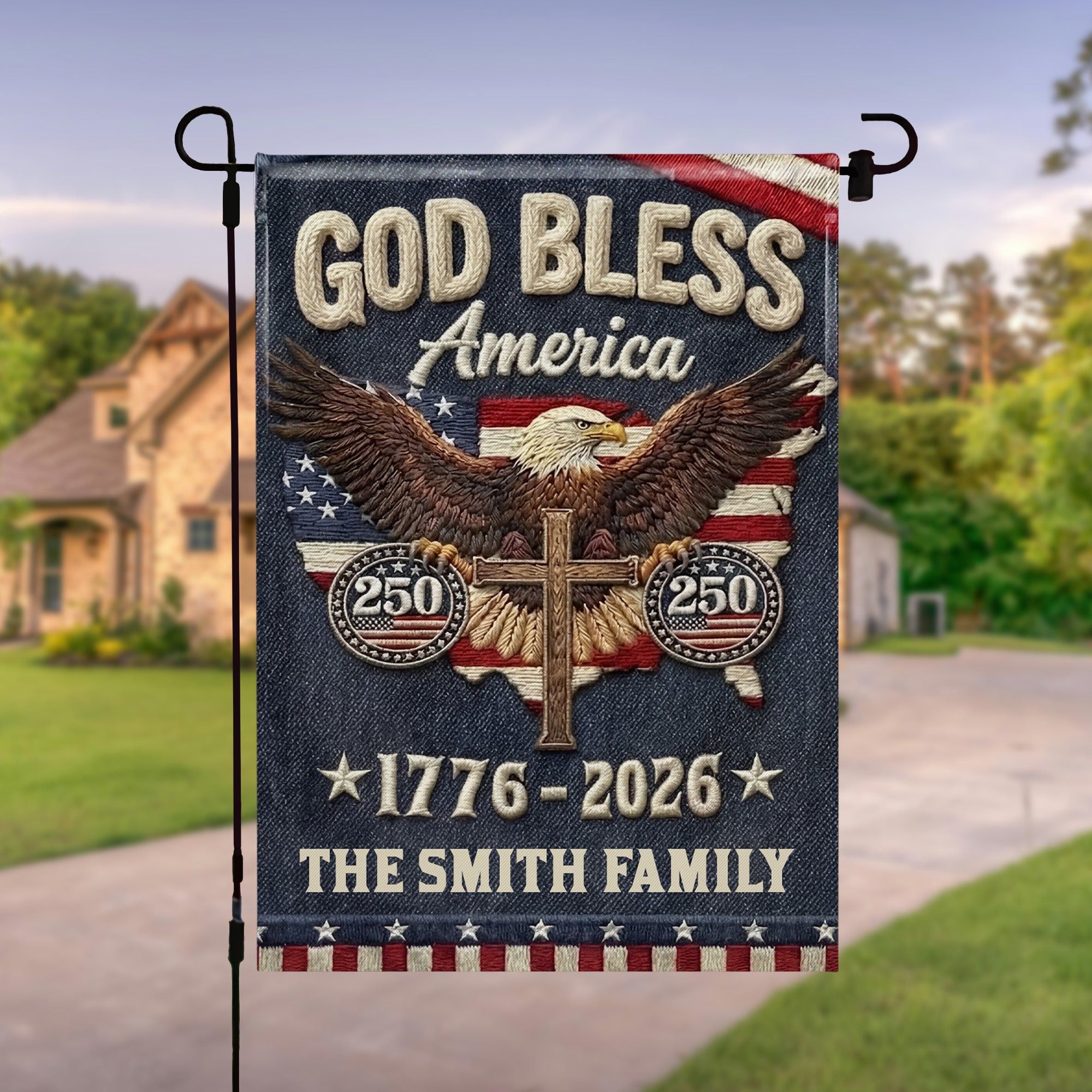 Personalized 1776 2026 250th Anniversary God Bless Eagle Flag Gift For Patriotic Family
