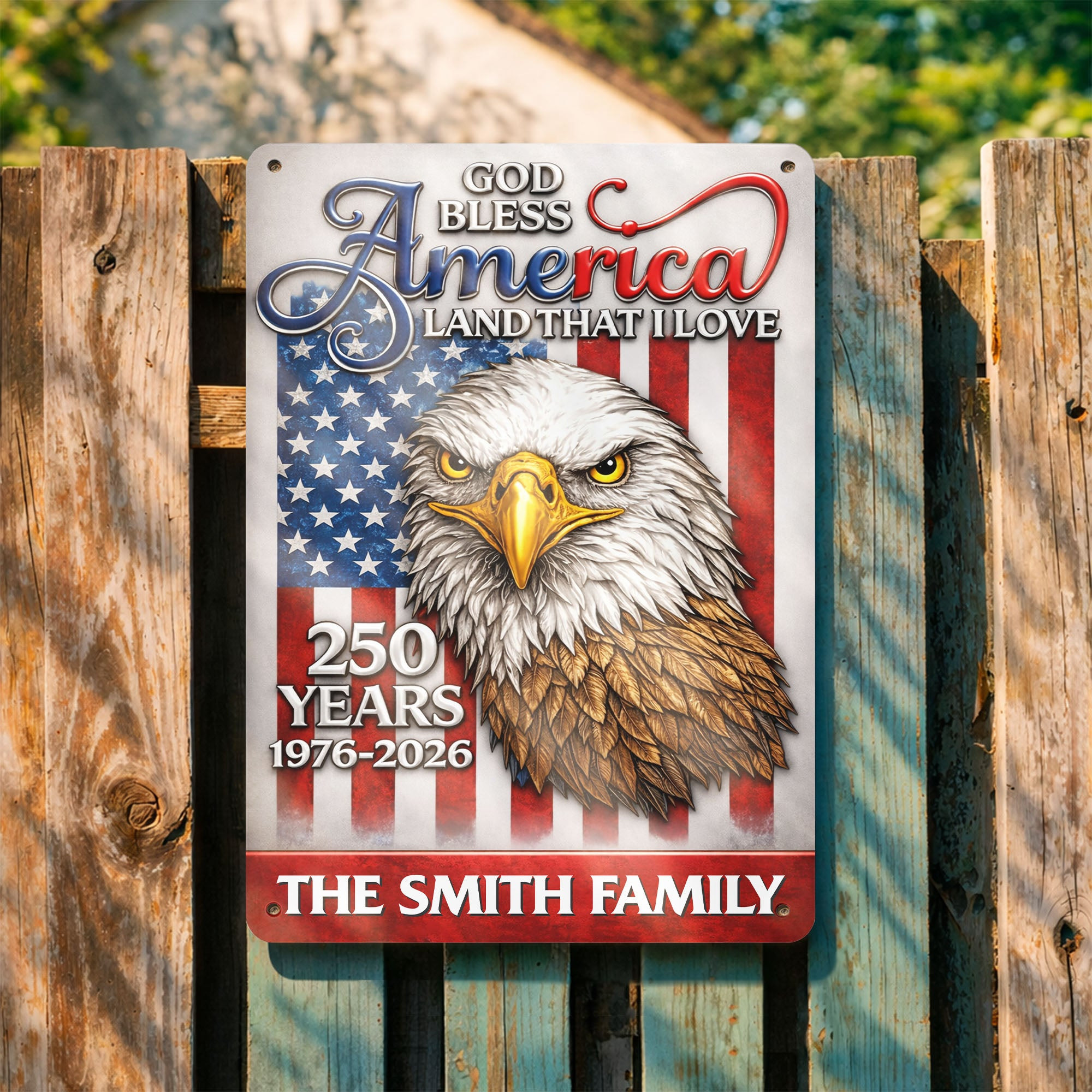 Personalized 1776 2026 250th Anniversary God Bless Eagle Flag Metal Sign Gift For Patriots