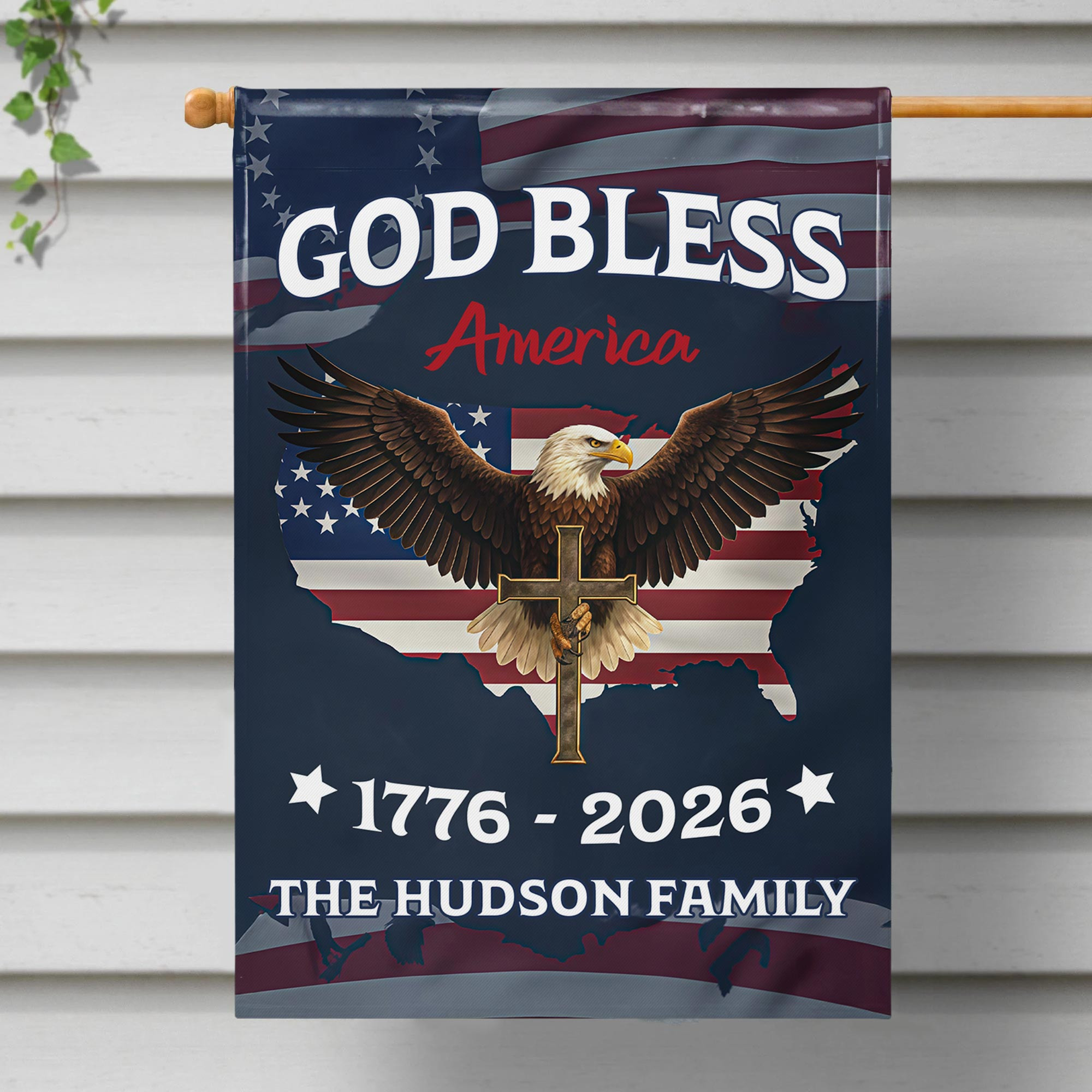 Personalized 1776 2026 250th Anniversary God Bless Flag 4th Of July Gift For Patriotic Family