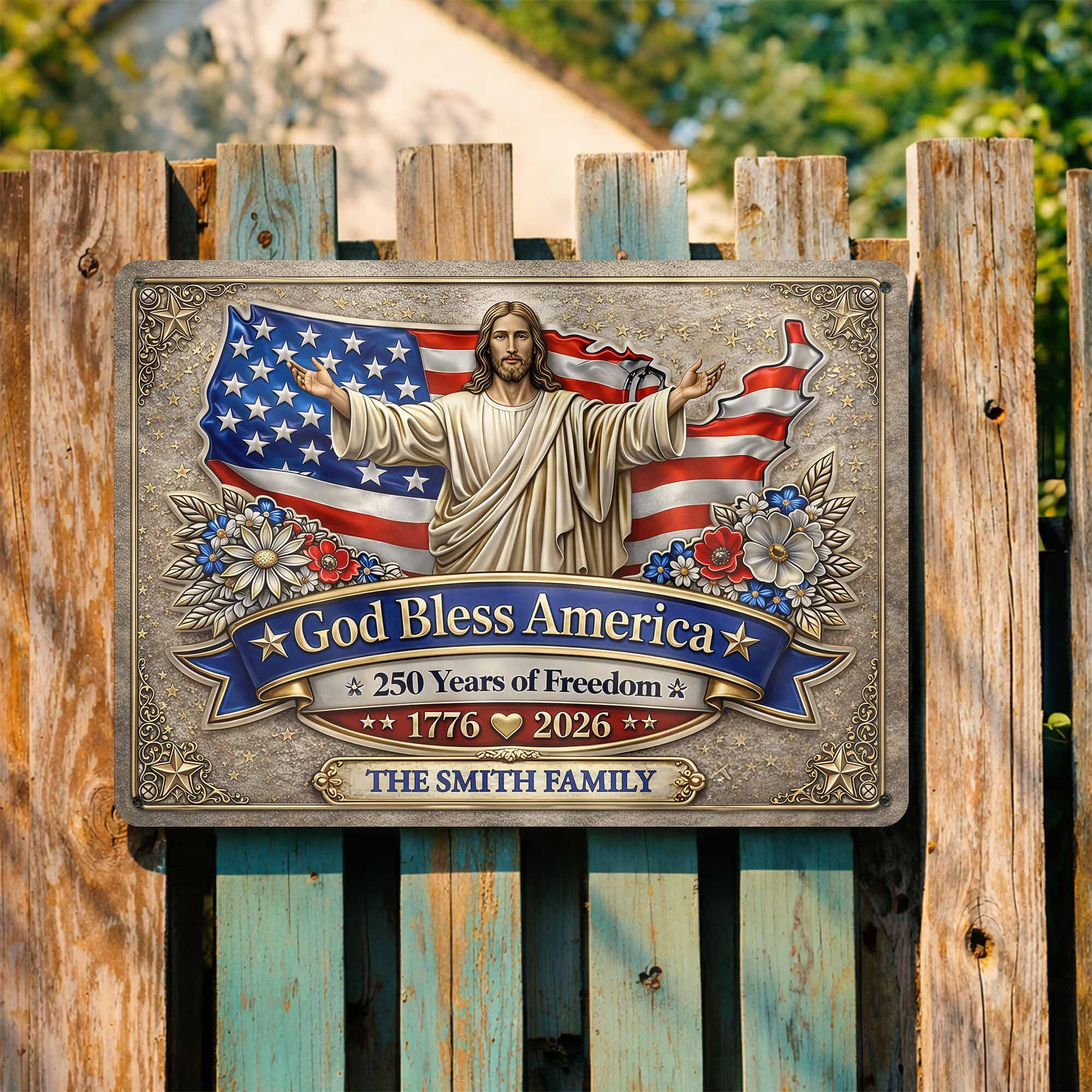 Personalized 1776 2026 250th Anniversary God Bless Metal Sign Christian Gift For Believers