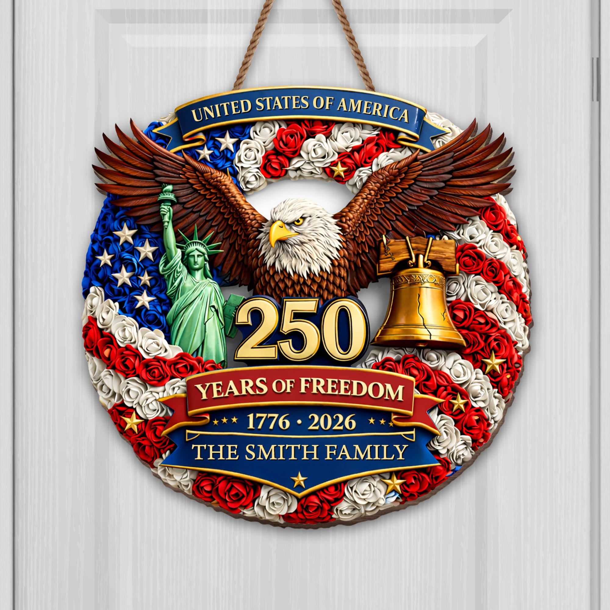 Personalized 1776 2026 250th Anniversary Liberty Bell Door Sign Gift For Family