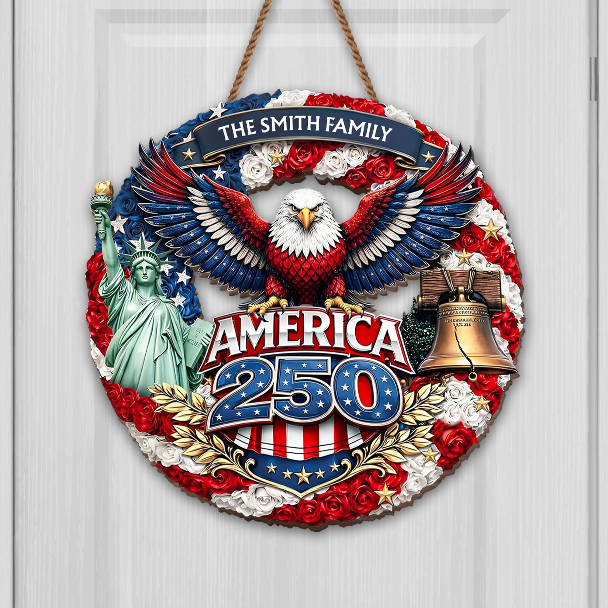 Personalized 1776 2026 250th Anniversary Liberty Bell Door Sign Gift For Patriotic Family
