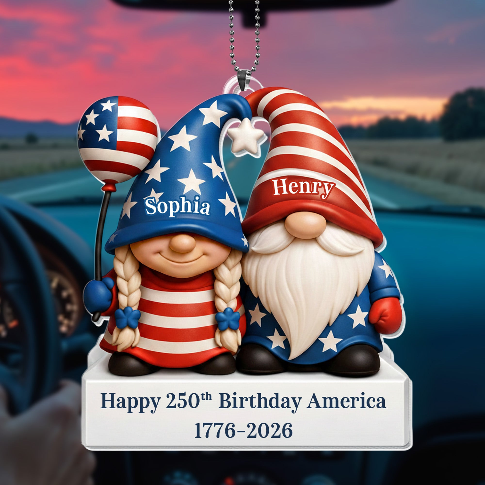 Personalized 1776 2026 250th Anniversary Patriotic Car Ornament Gift For Patriotic Family
