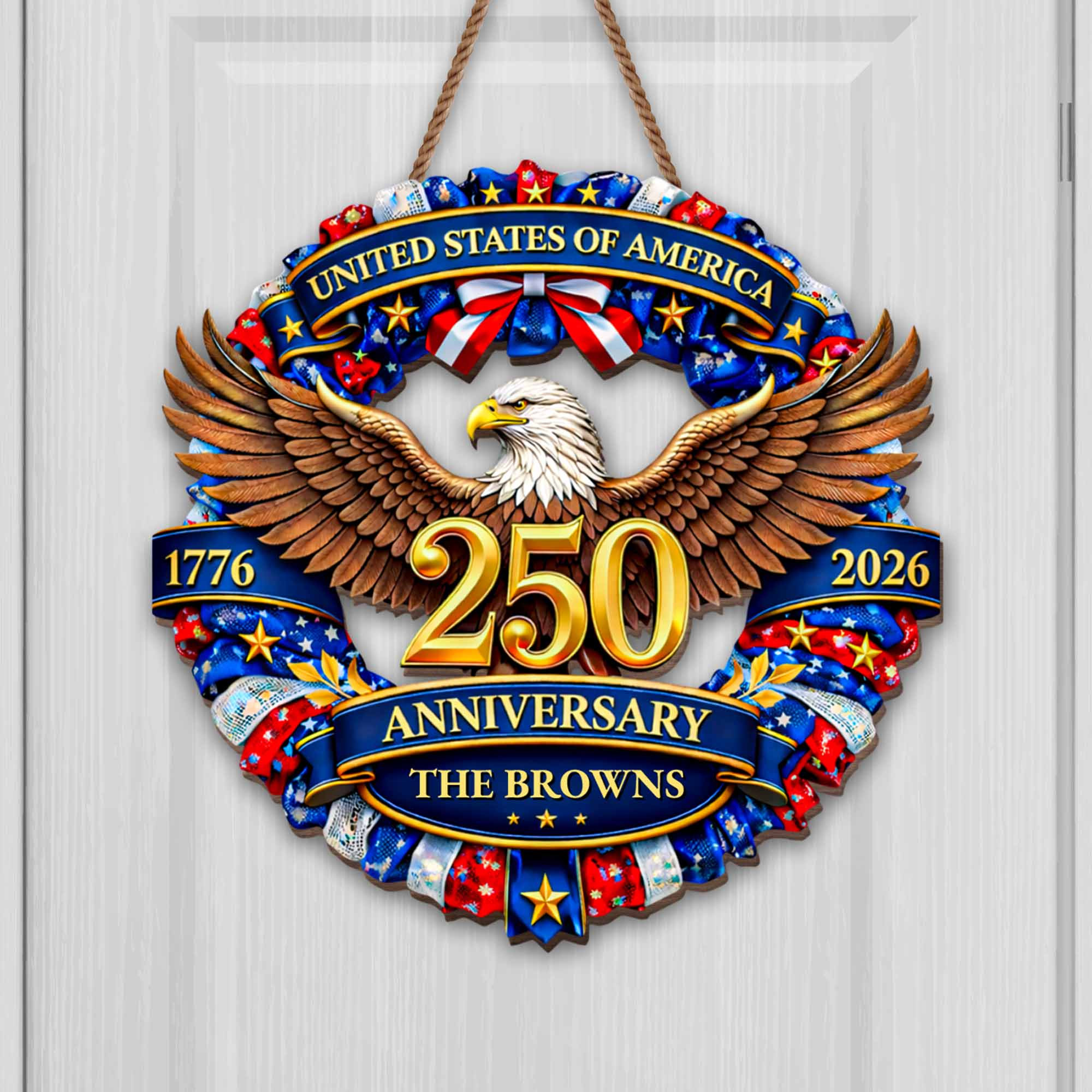 Personalized 1776 2026 250th Anniversary Patriotic Family Door Sign Gift For Patriots