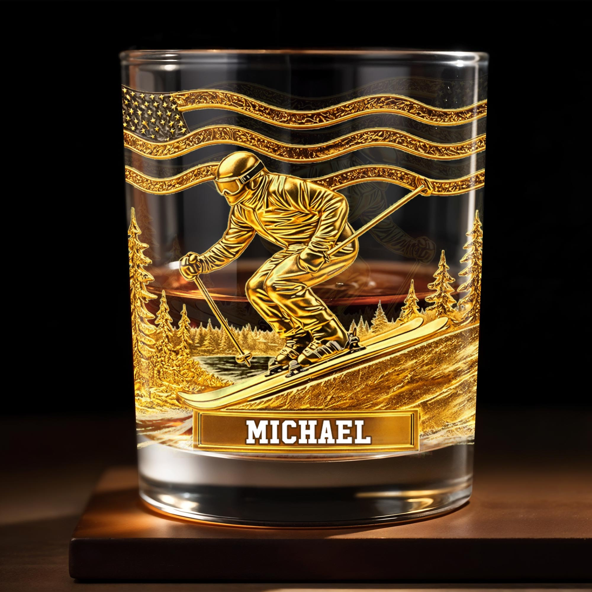 Personalized 1776 2026 250th Anniversary Whiskey Glass Father's Day Gift For Skiers