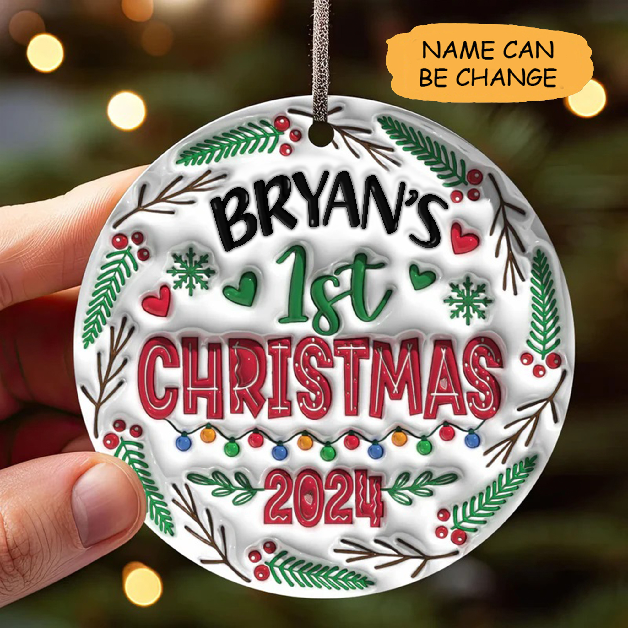 Personalized 1st Christmas 2024 3D Inflated Ornament Home Decor