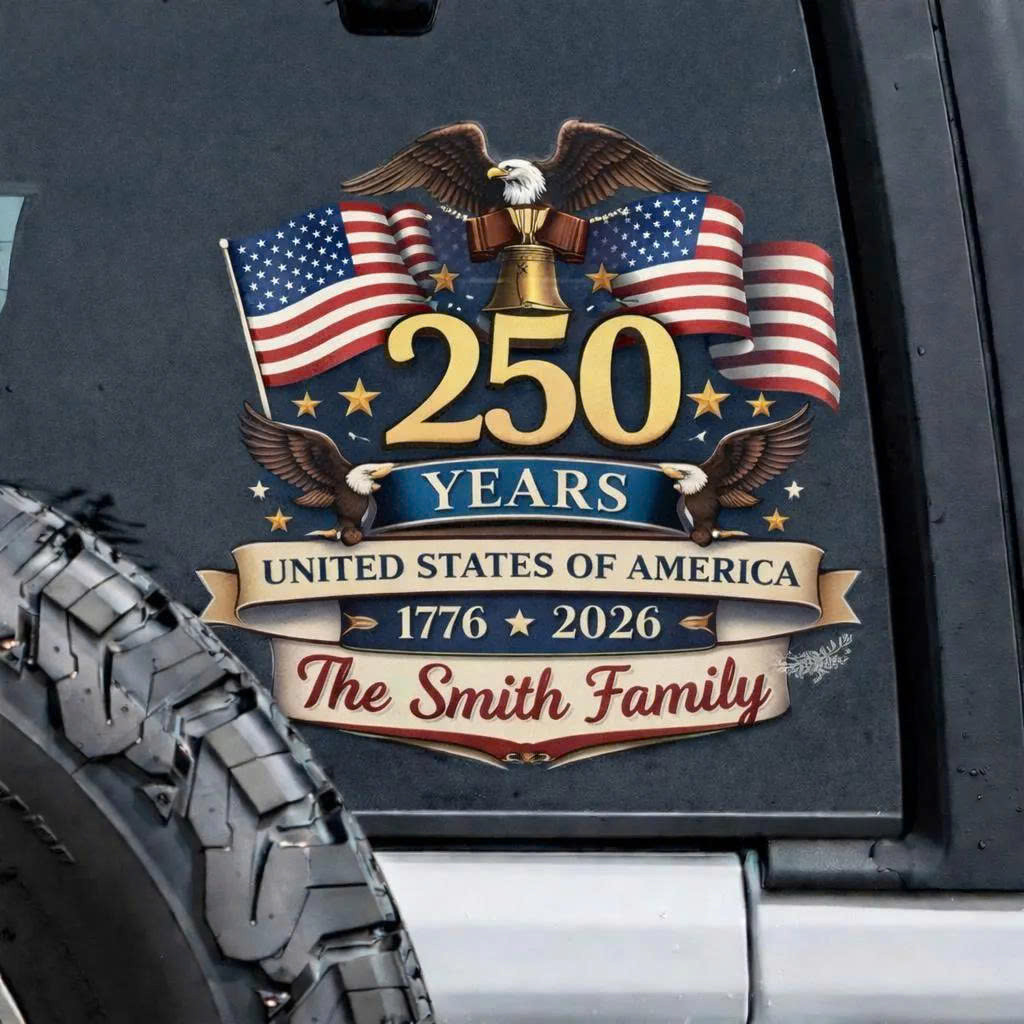 Personalized 250 USA Car Decal Sticker Custom Family Name 1776 2026 Patriotic Window Decal Gift