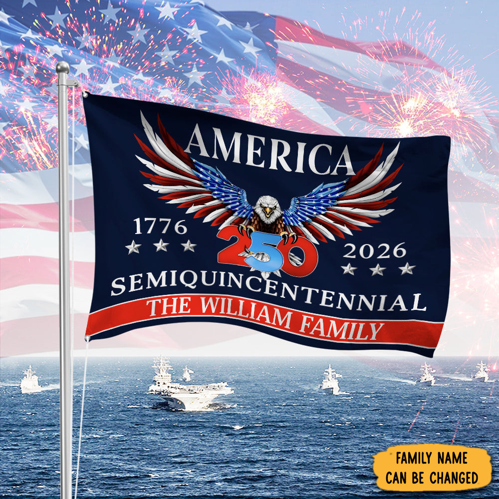 Personalized 250 Years America Semiquincentennial House Flag Patriotic Decor Gift Ideas For Father