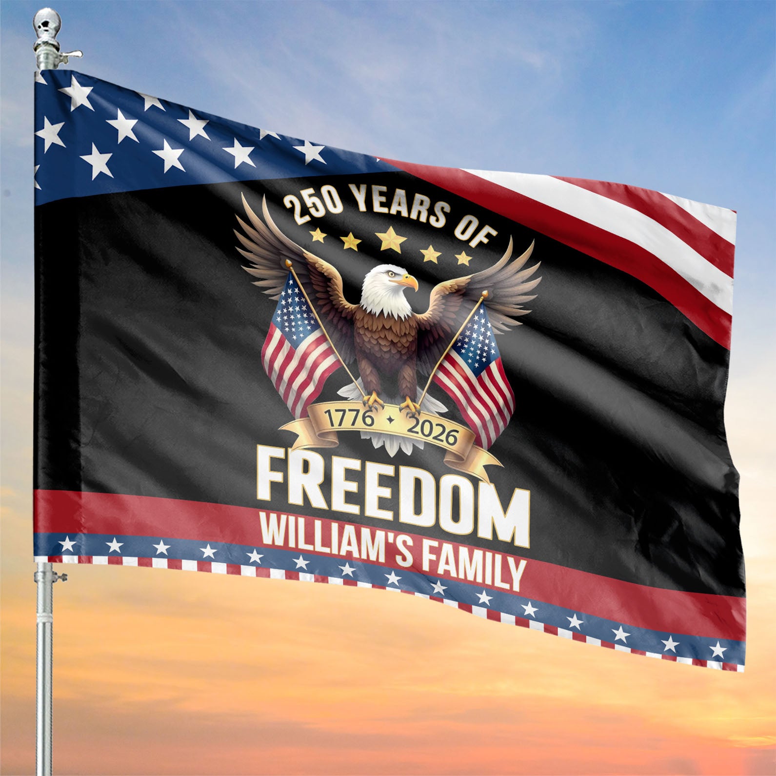 Personalized 250 Years Of Freedom Flag Happy 250th Birthday Usa Flag Patriotic 4th Of July House Flag
