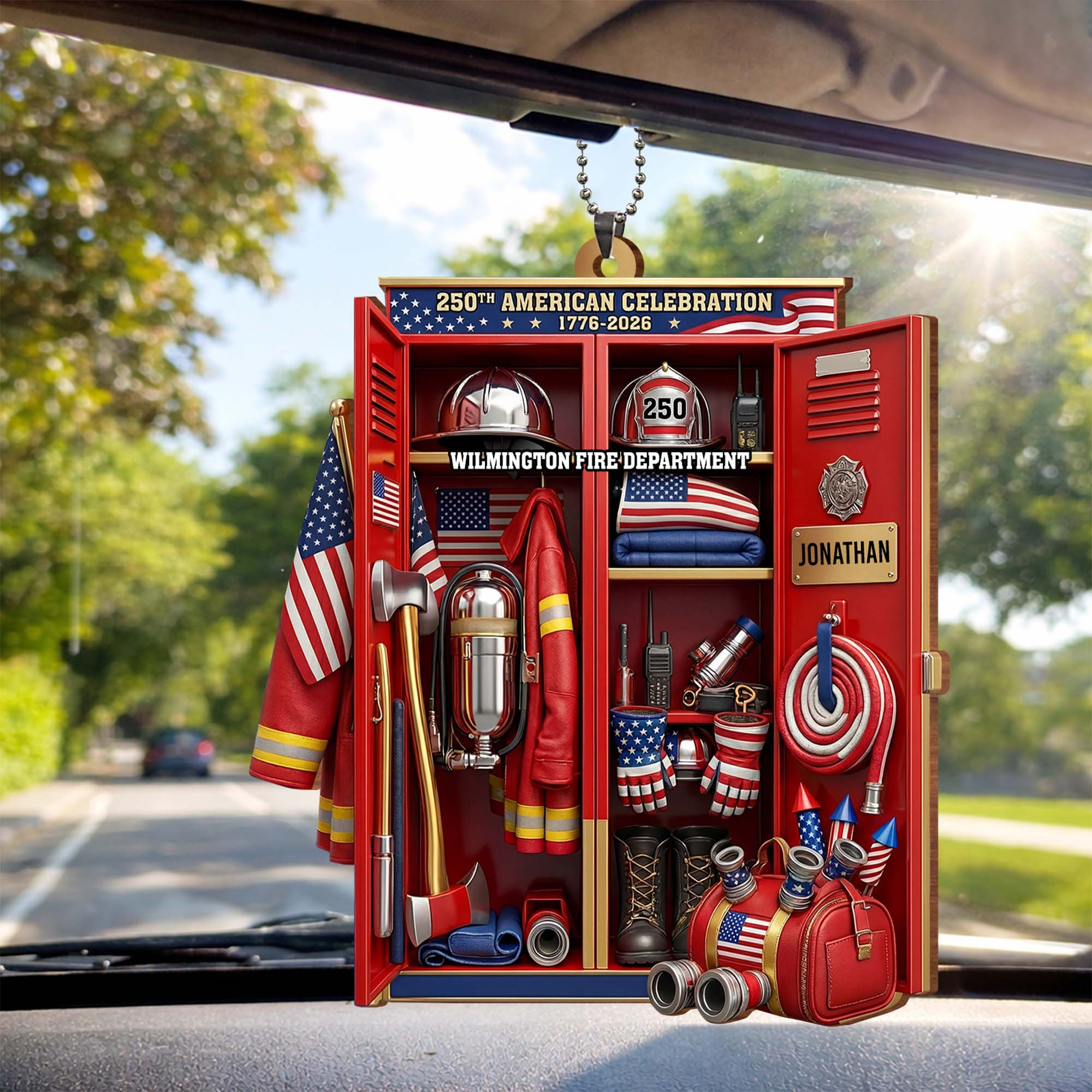 Personalized 250 Years Of Independence 1776 2026 Firefighter Car Ornament Gift For Firefighters
