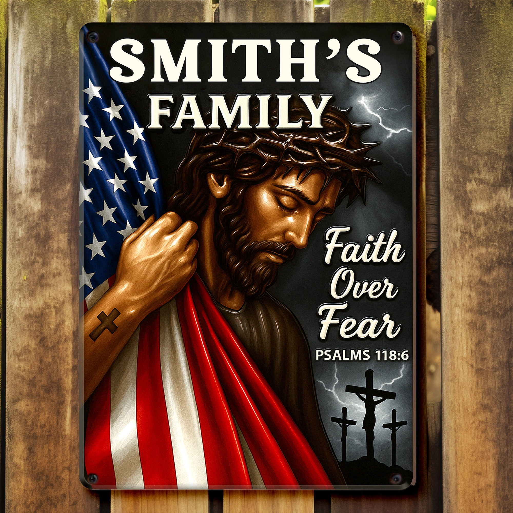 Personalized 250 Years Of Independence Faith Jesus American Flag Metal Sign Gift For Believers