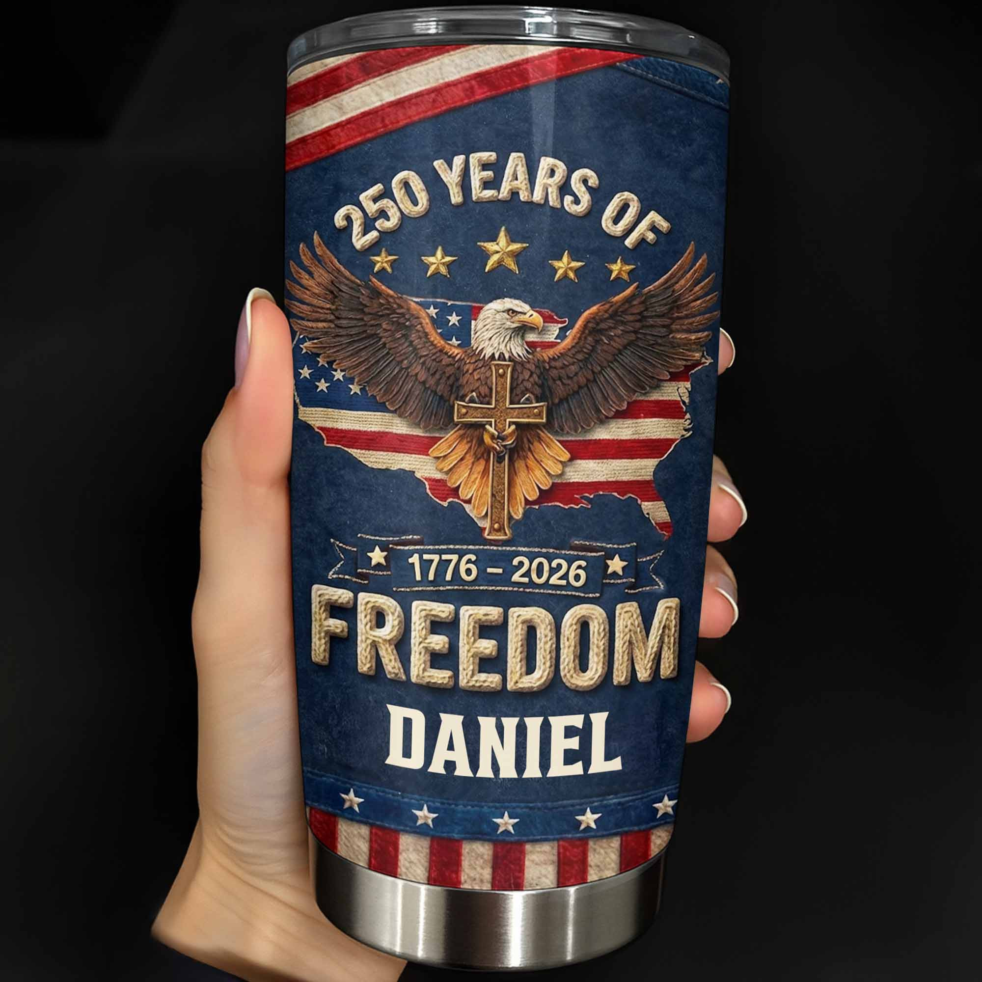 Personalized 250 Years Of Independence Freedom Eagle Cross Tumbler Gift For Fans