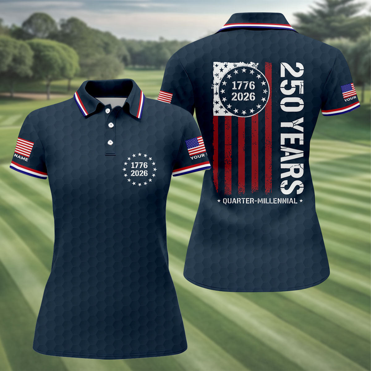 Personalized 250 Years Quarter Millennial Golf Polo Shirt 1776 2026 Merch Golf Gifts For Her