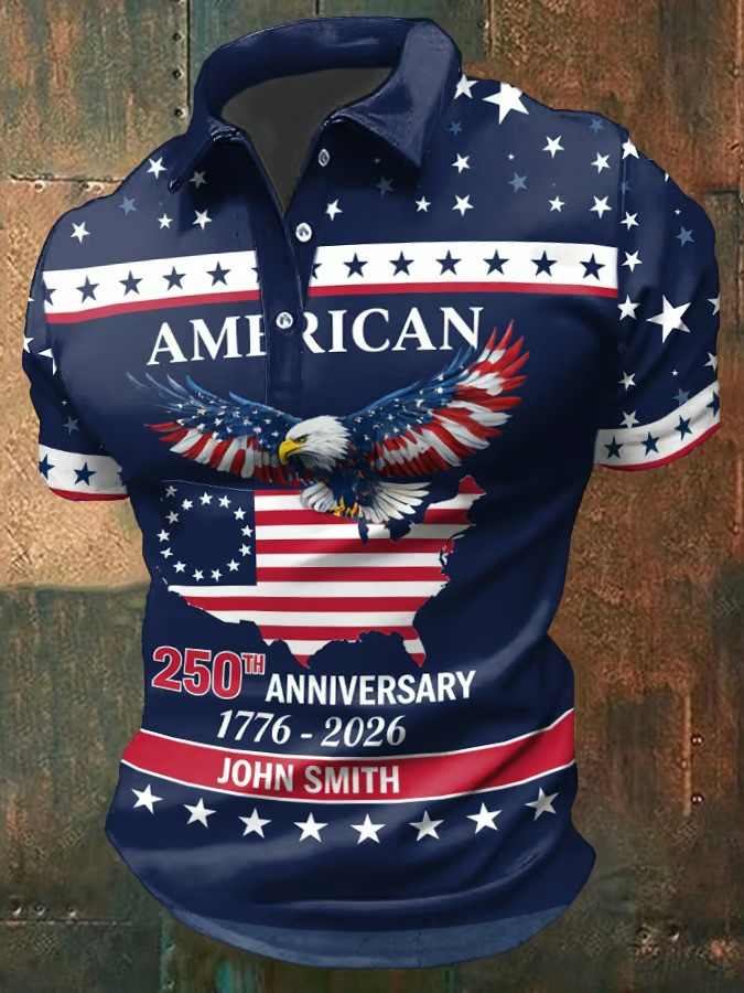 Personalized 250th Anniversary 1776 2026 American Polo Shirt Patriotic USA Independence Gift For Dad