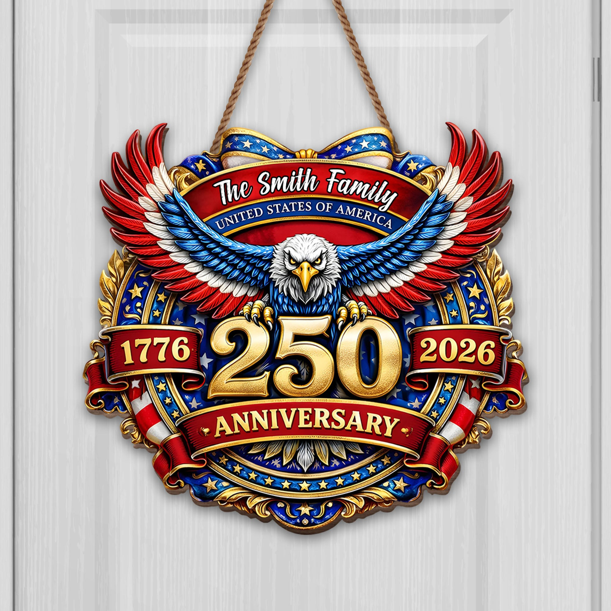 Personalized 250th Anniversary 250 Anniversary Patriotic Eagle Stars Door Sign Gift For Patriots