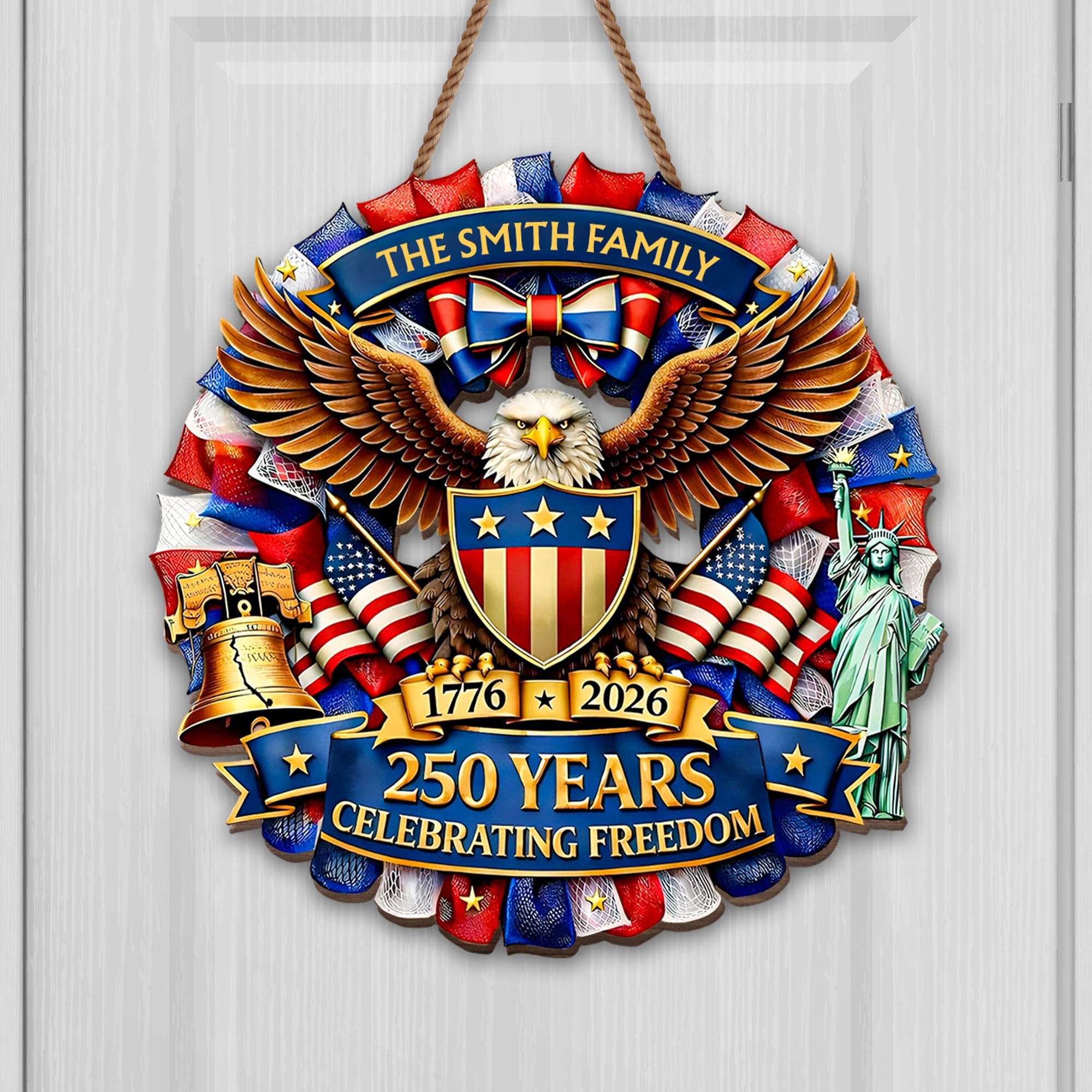 Personalized 250th Anniversary 250 Freedom Eagle Flag Patriotic Door Sign 4Th Of July Gift Ideas