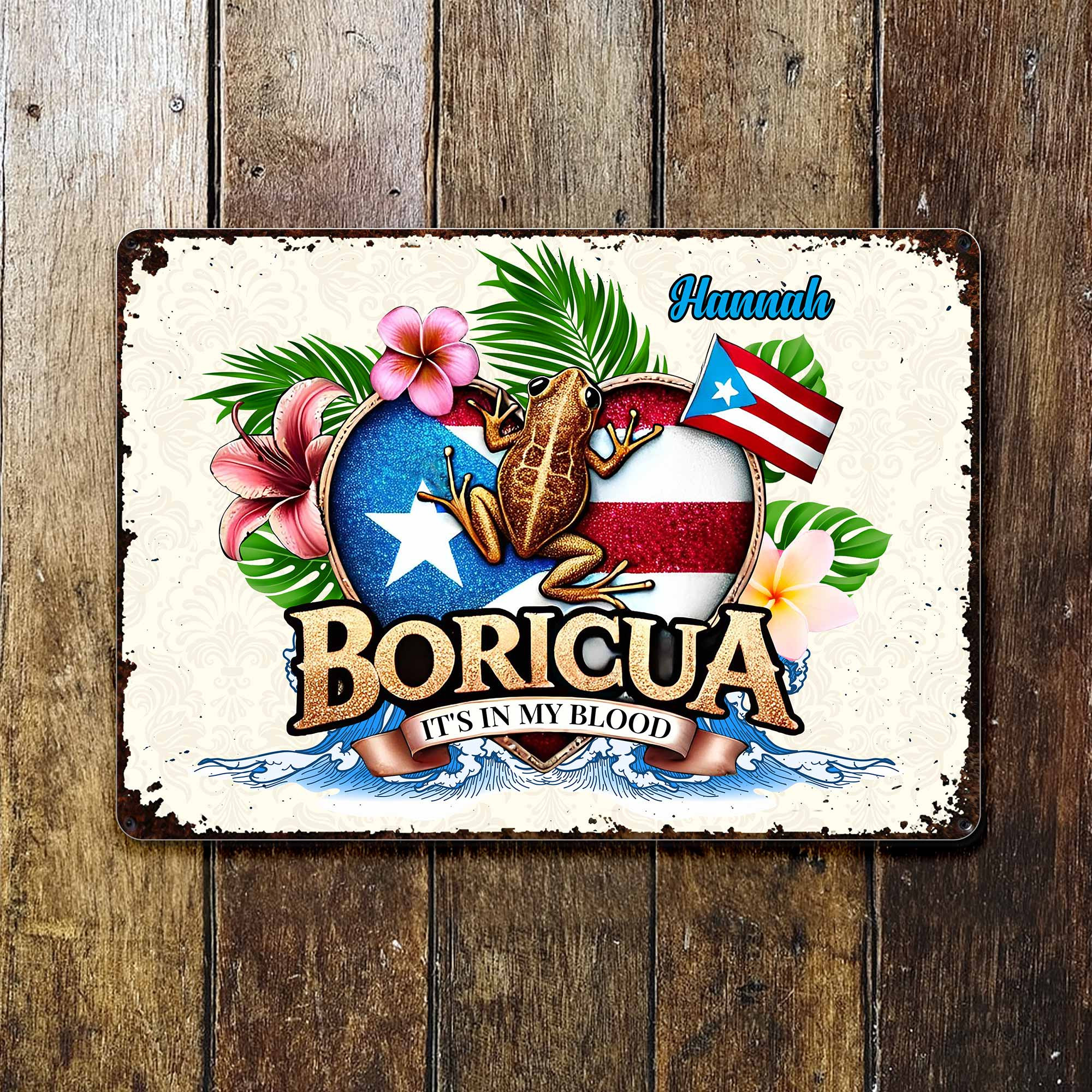 Personalized 250th Anniversary Boricua Its Blood Frog Flowers Metal Sign Gift For Friends