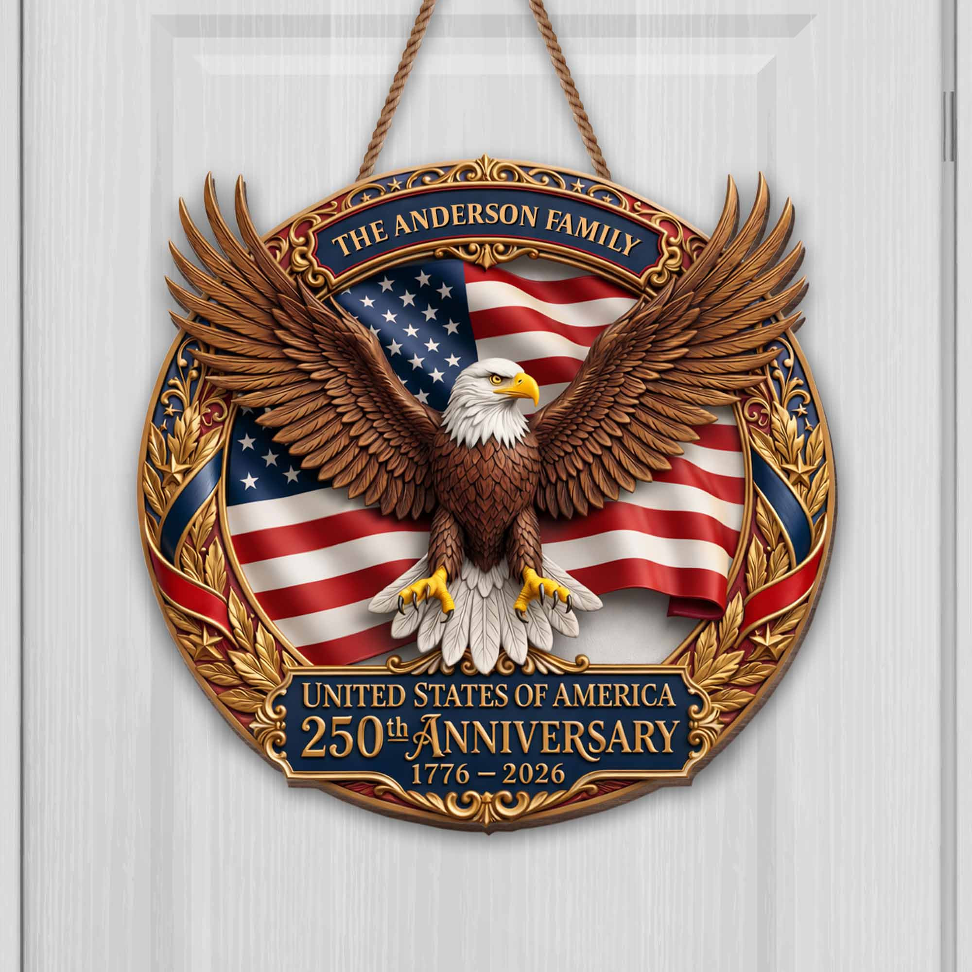 Personalized 250th Anniversary Family Anniversary 1776 2026 Eagle Door Sign Gift For Family