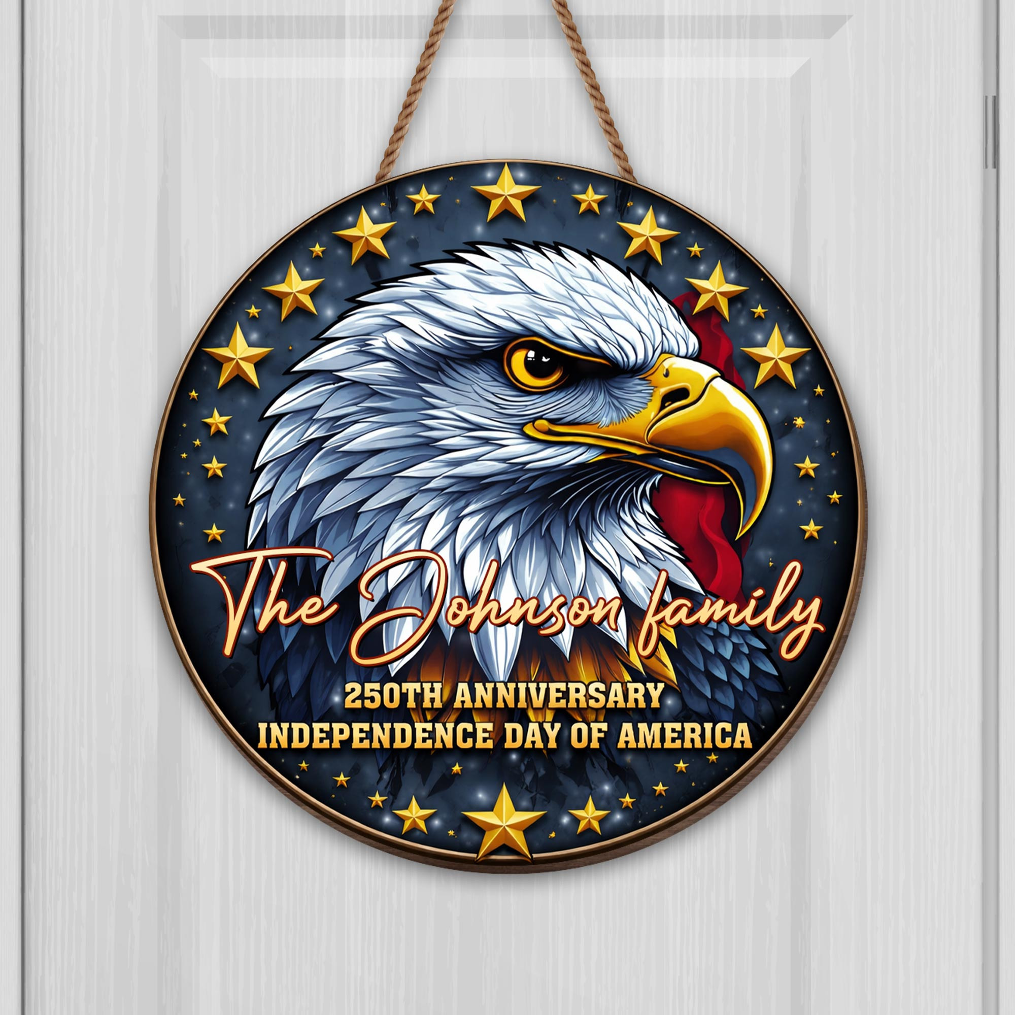 Personalized 250th Anniversary Family Independence Eagle Stars Door Sign Gift For Patriots