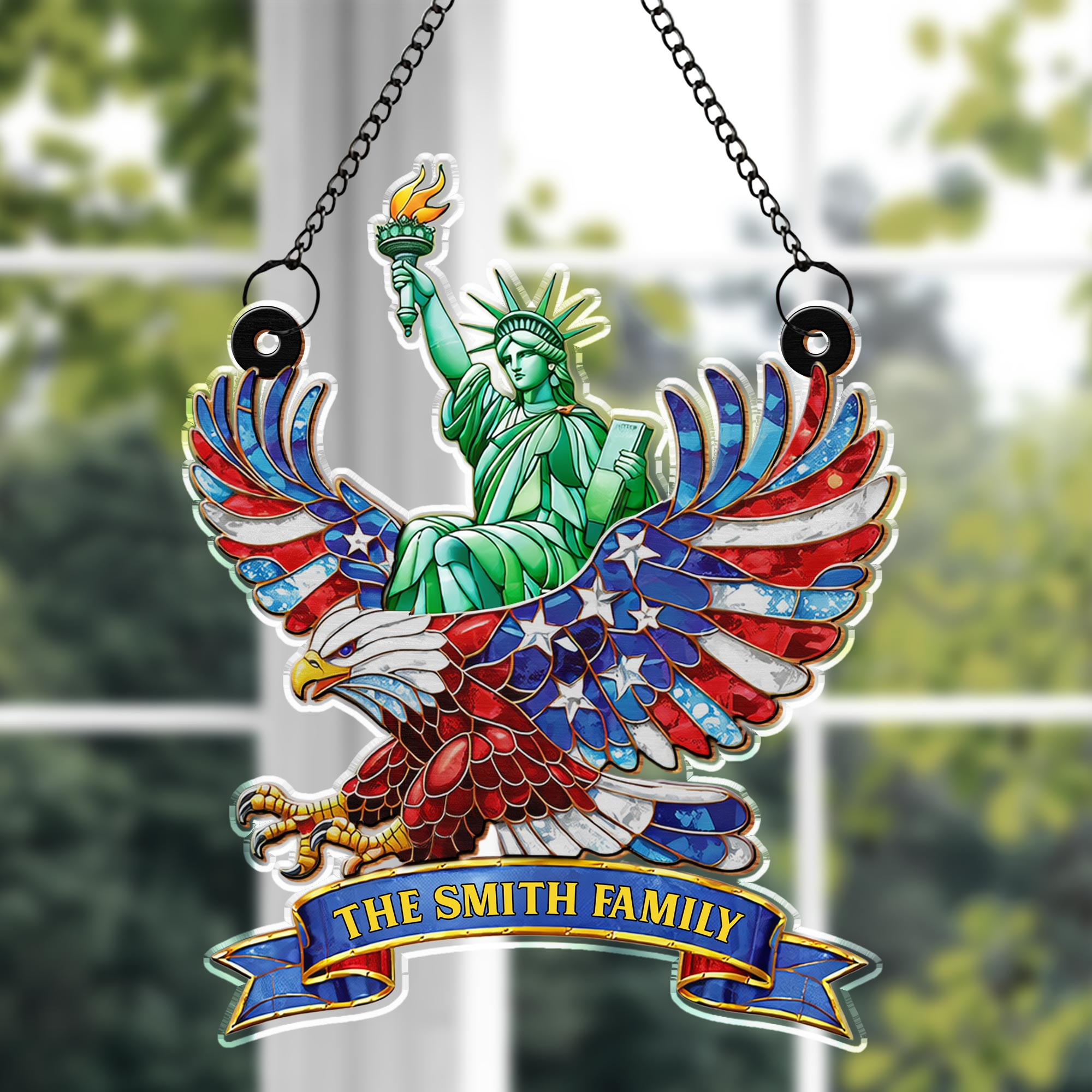Personalized 250th Anniversary Family Liberty Patriotic Eagle Flag Suncatcher Patriotic Gift Ever