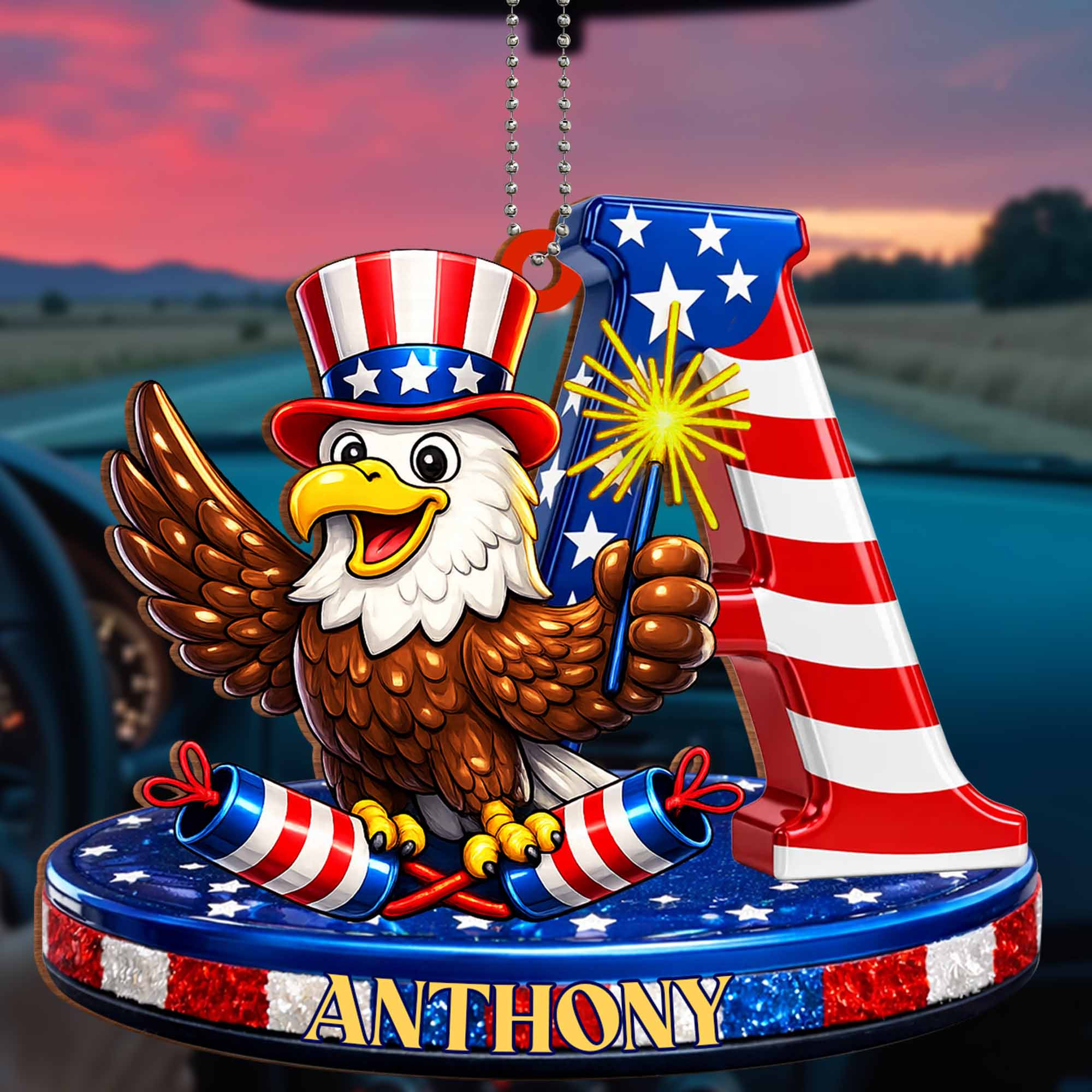 Personalized 250th Anniversary Freedom Patriotic Eagle Flag Car Ornament Gift For Patriots