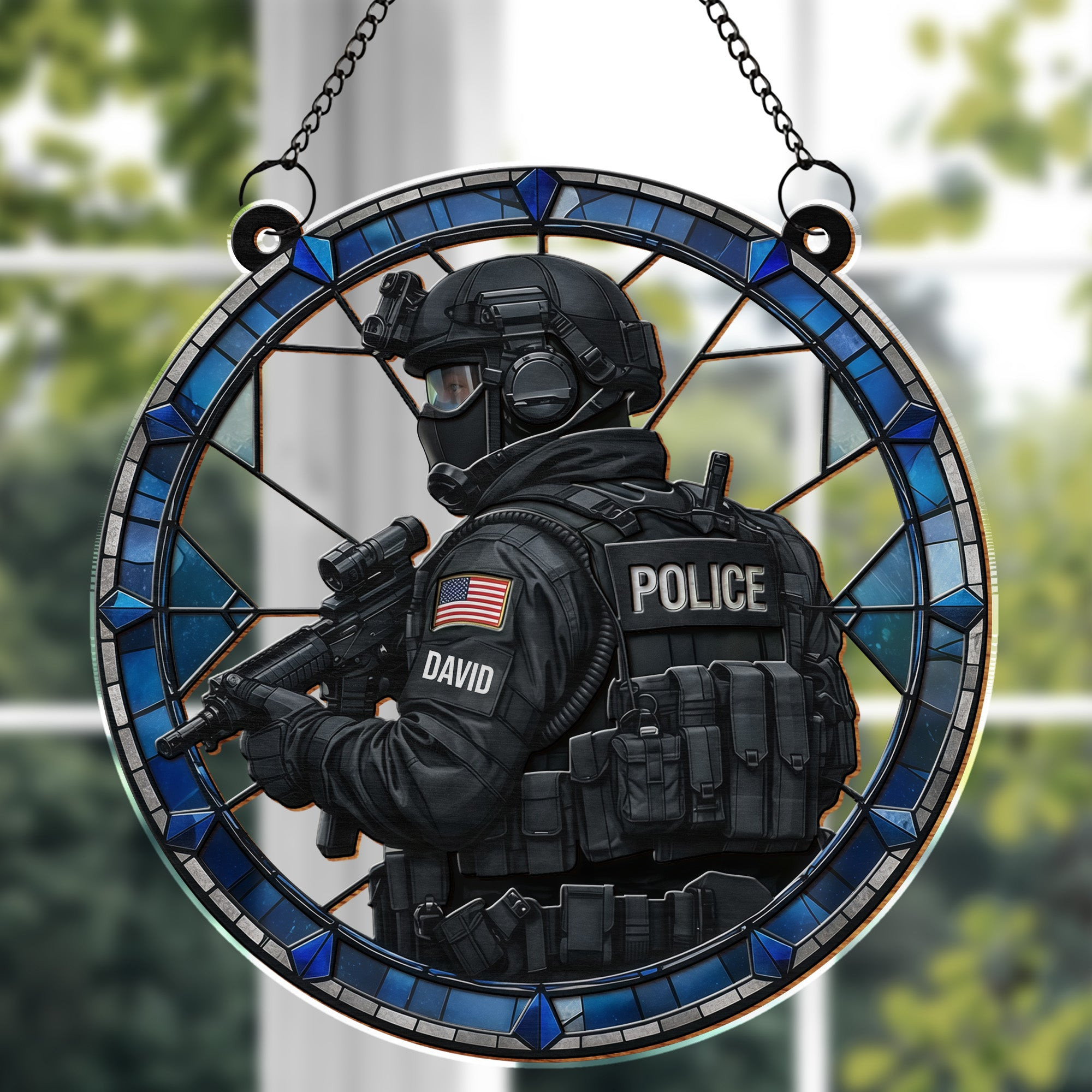 Personalized 250th Anniversary Honor Law Enforcement Tactical Gear Suncatcher Gift For Policeman