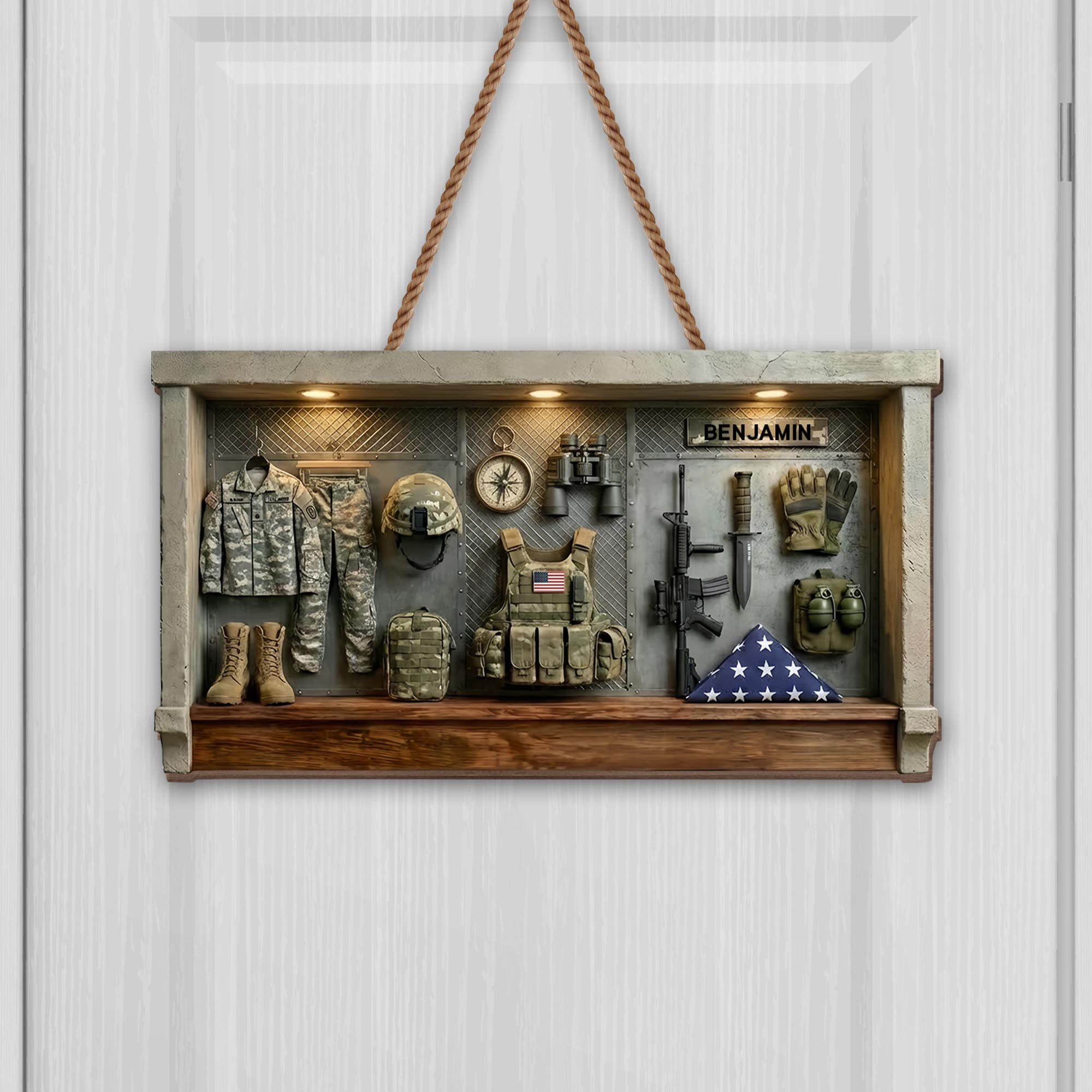 Personalized 250th Anniversary Tribute Brave Military Uniform Tactical Door Sign Patriotic Veteran Gift