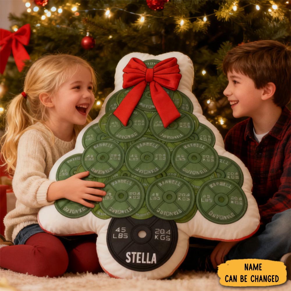 Personalized 45lb Plate Christmas Tree Plush Pillow Graphic 3d Print Gift Ideas Powerlifter Christmas Cute Gifts Custom Name Pillow Comfortable Christmas Decor For Gym Lovers