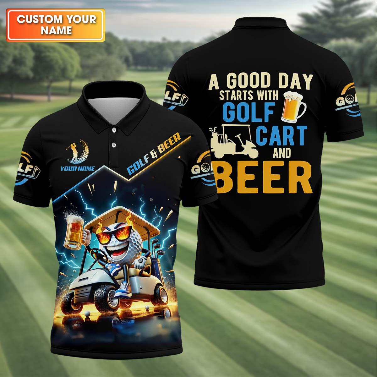Personalized A Good Day Starts With Golf Cart & Beer Golf Polo Shirt Best Golf Attire