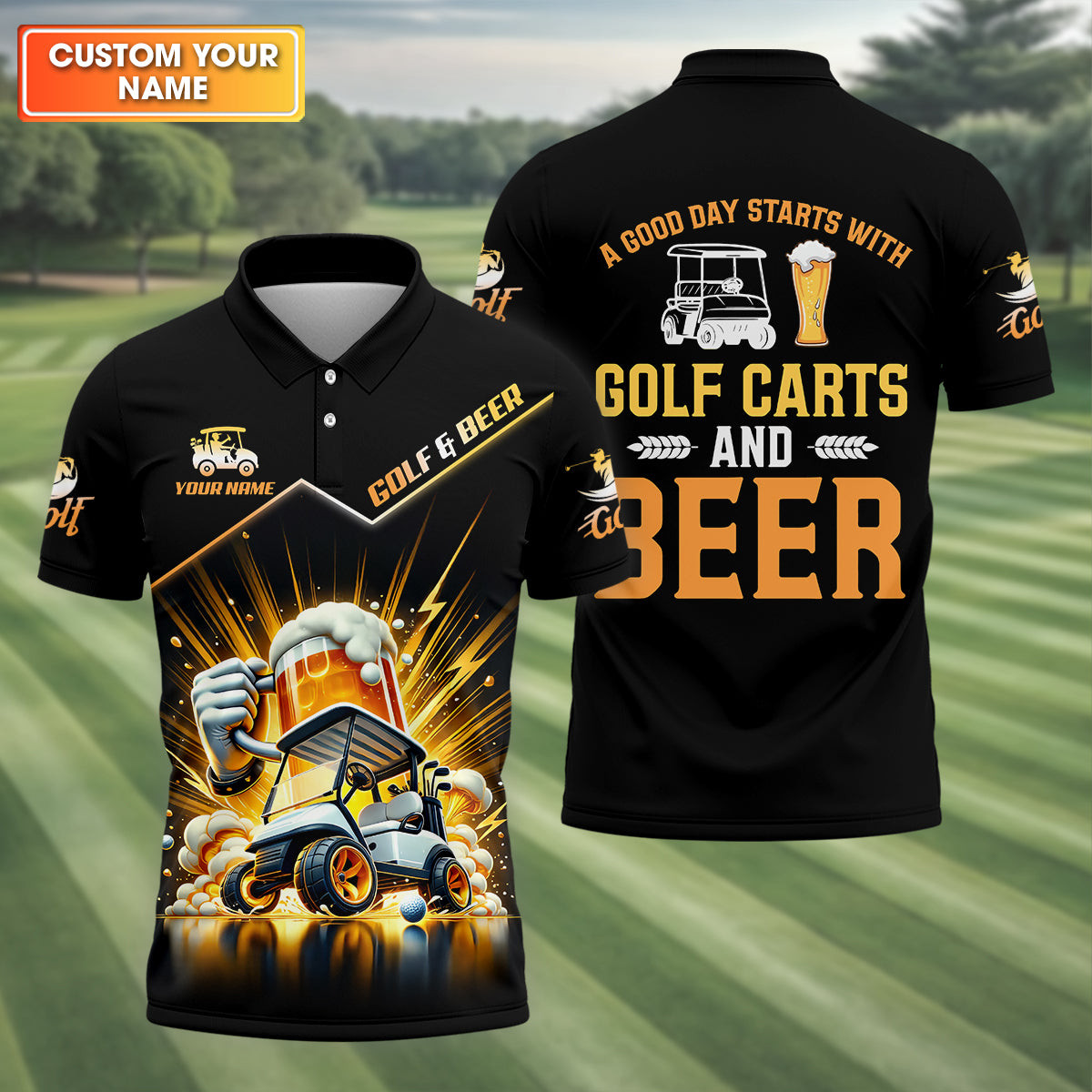 Personalized A Good Day Starts With Golf Carts And Beer Polo Shirt Unique Golf Shirt Best Gift For Husband