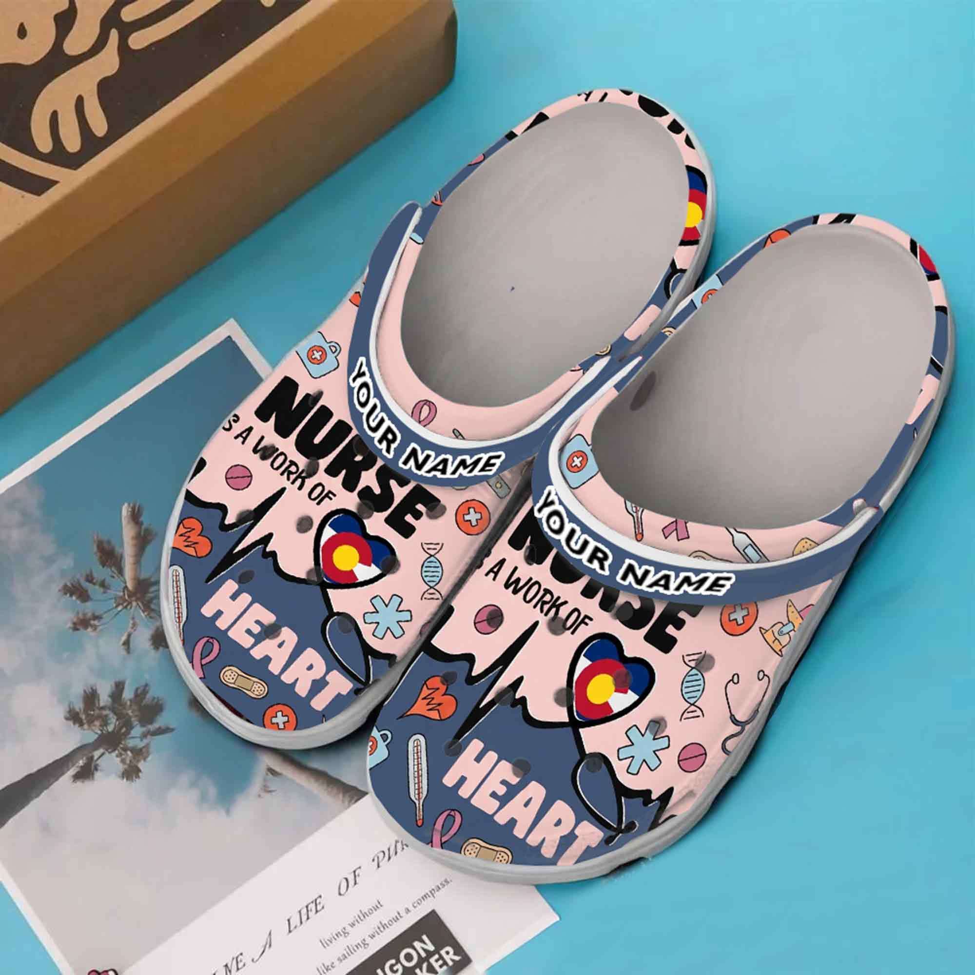 Personalized A Work of Heart Clogs Cute Medical Heartbeat Gift For Nurses Women