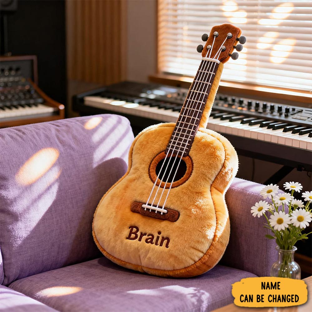 Personalized Acoustic Guitar Pillow Music Themed Indoor Decor Gifts For Guitar Lovers