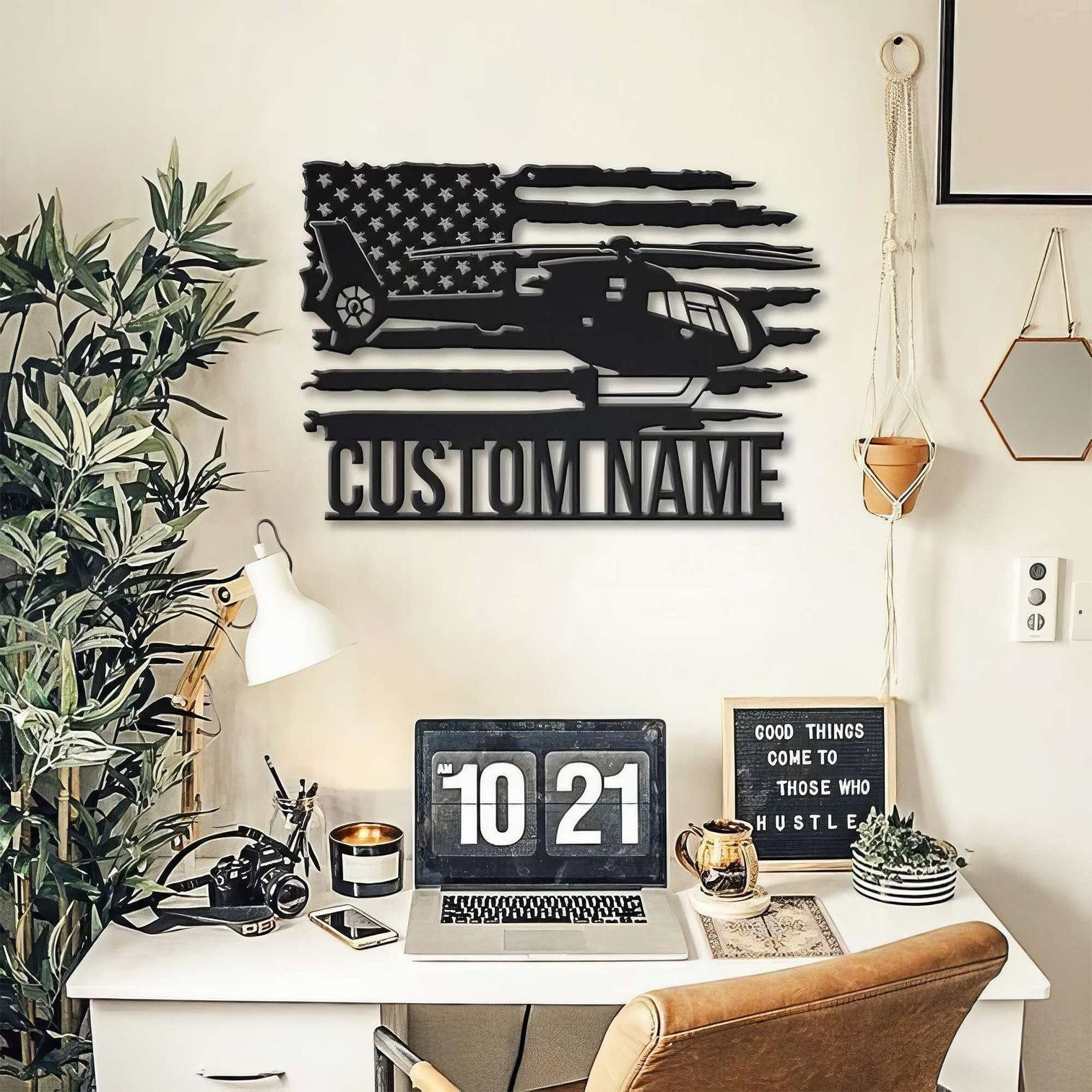 Personalized Aircraft Hangar Pilot American Flag Metal Sign Patriotic Decor For Living Room