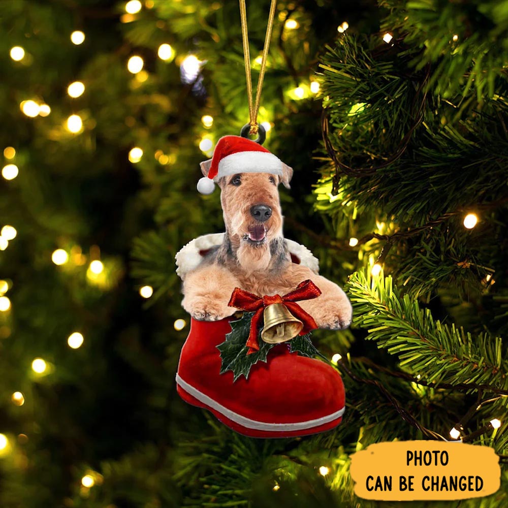 Personalized Airedale Terrier In Santa Boot Christmas Hanging Ornament Lovely New Year Ornament Keepsake