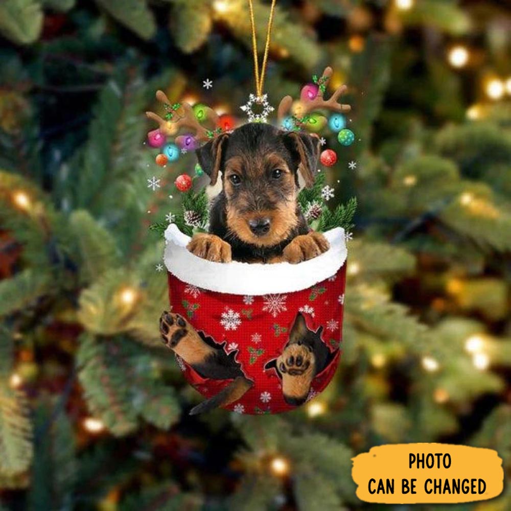 Personalized Airedale Terrier In Snow Pocket Christmas Ornament Heartwarming Holiday Ornament Gift