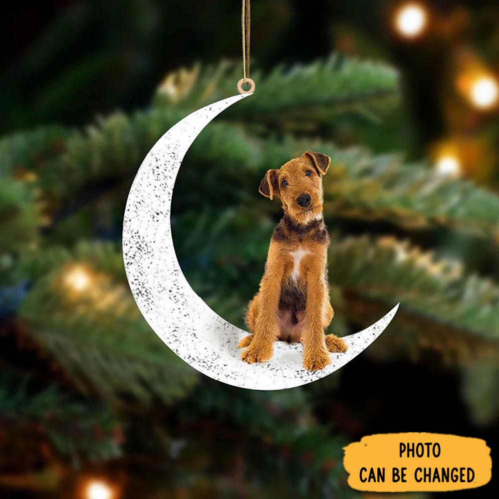 Personalized Airedale Terrier Sit On The Moon Ornament Perfect Christmas Ornament Gift