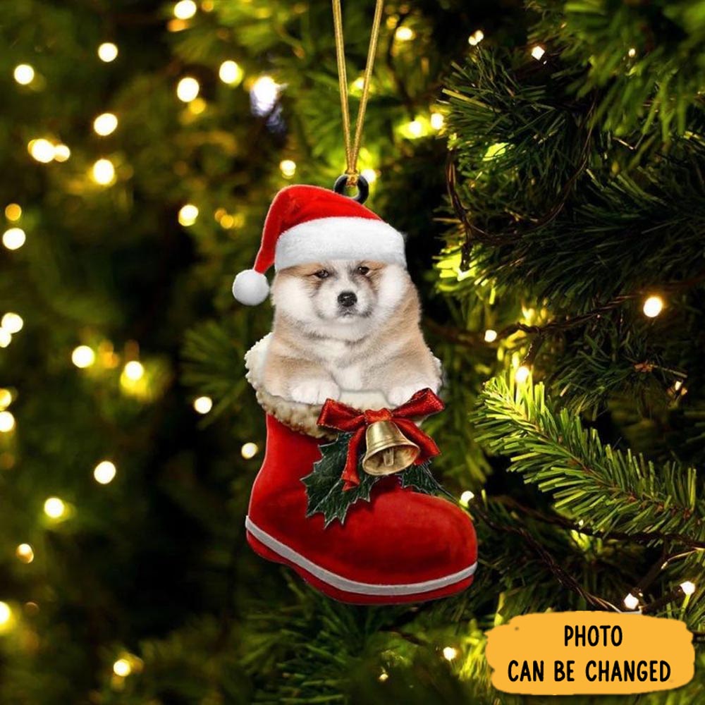 Personalized Akita Inu In Santa Boot Christmas Hanging Ornament Personalized Ornament For Holiday Decor